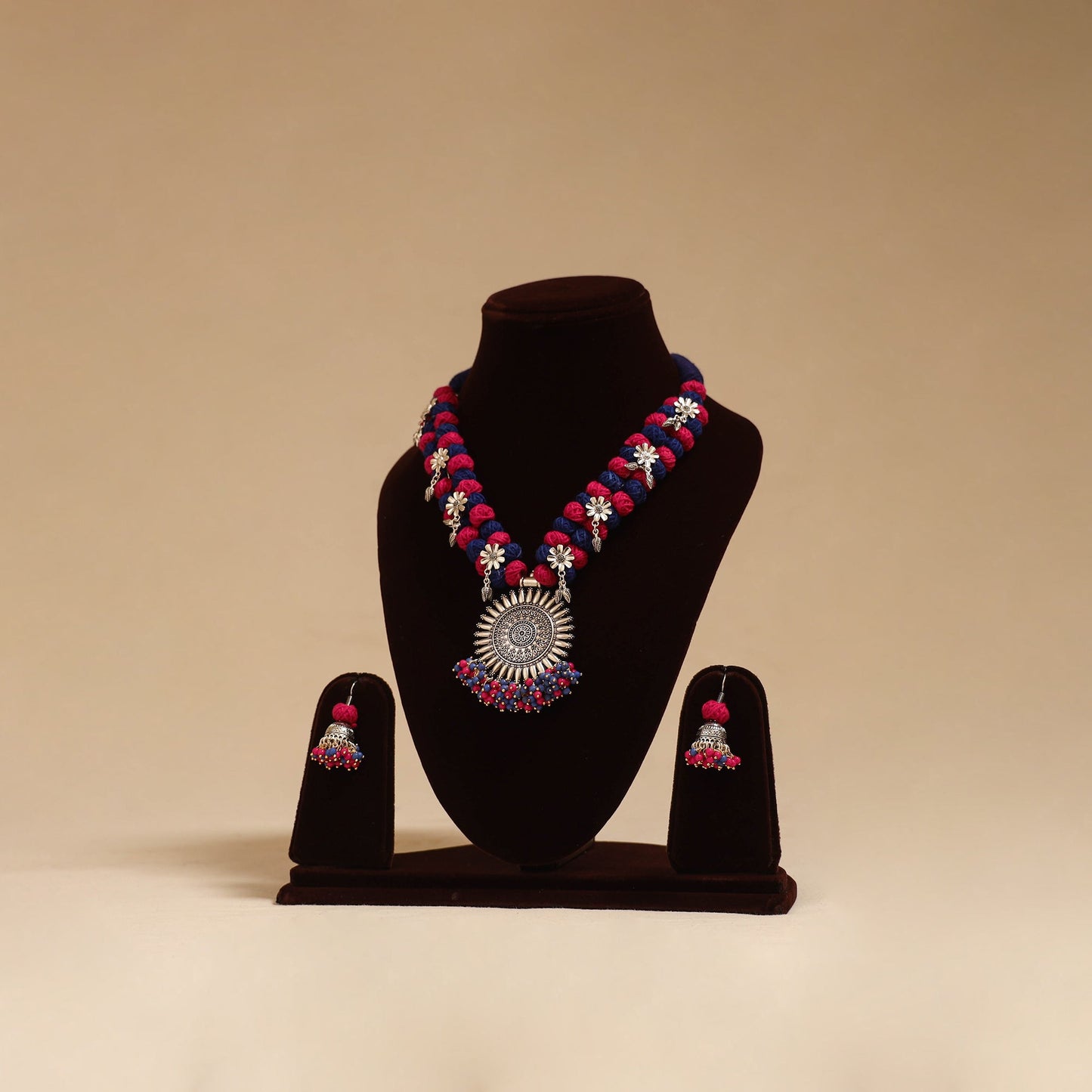 German silver thread beads necklace set 08 - handcrafted