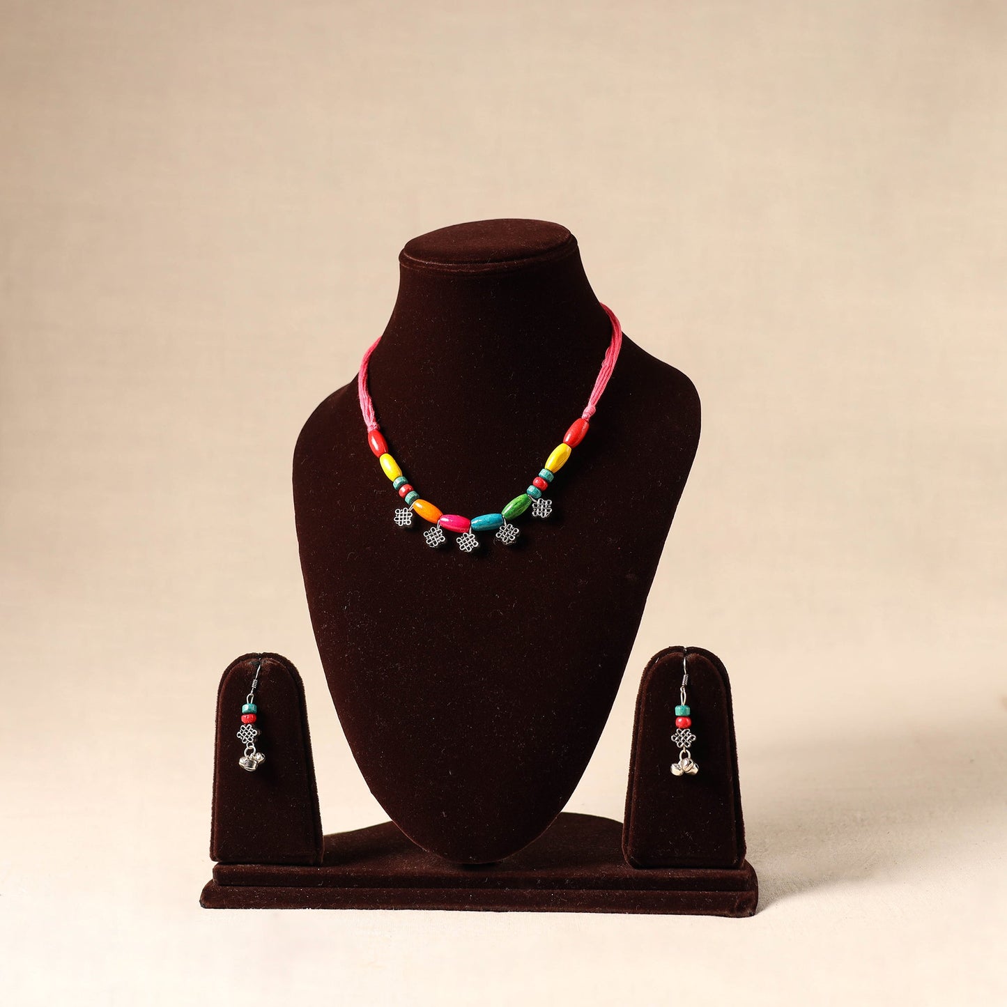 German Silver Wooden Beads Necklace Set