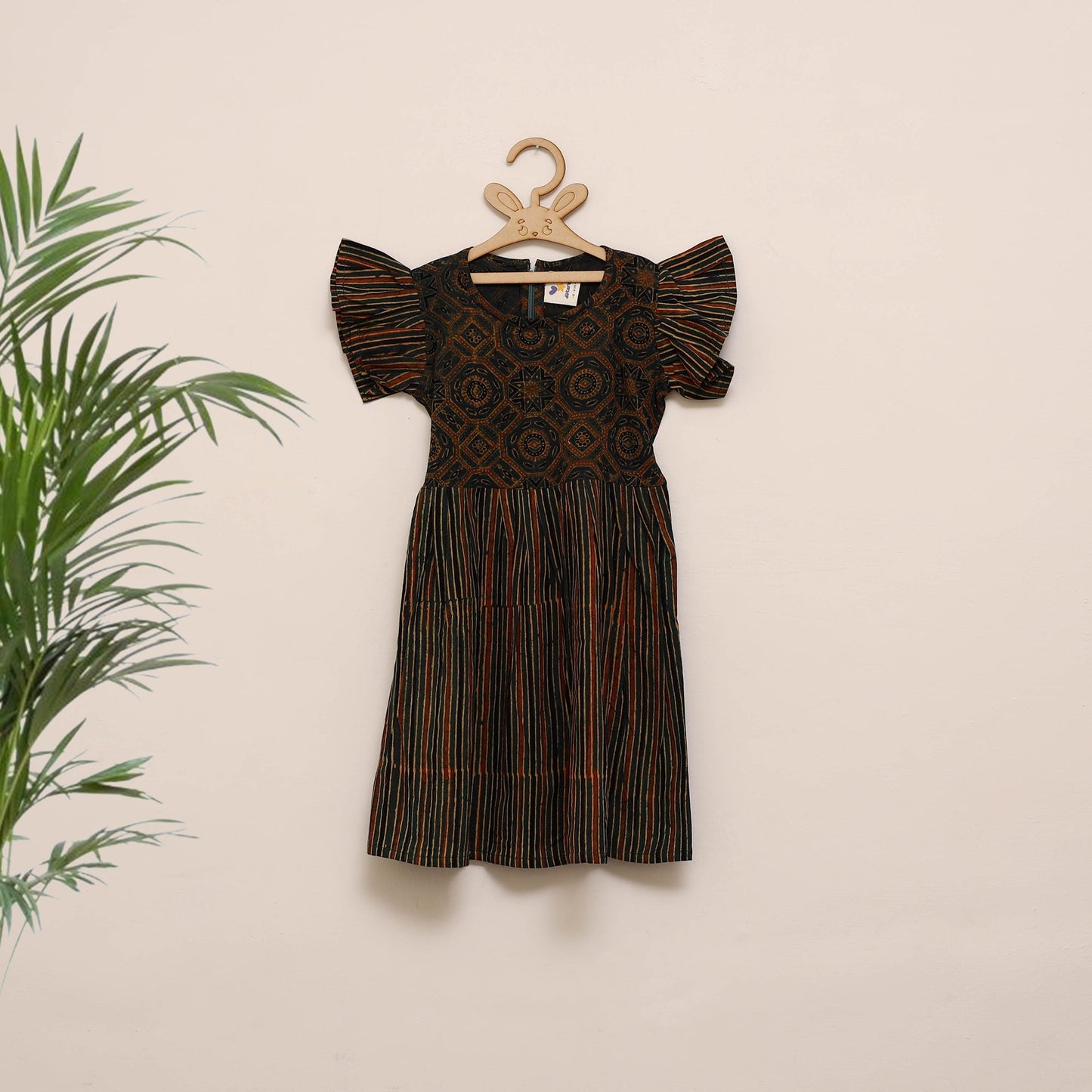 Girls pure cotton ajrakh hand block print frock dress (2-3