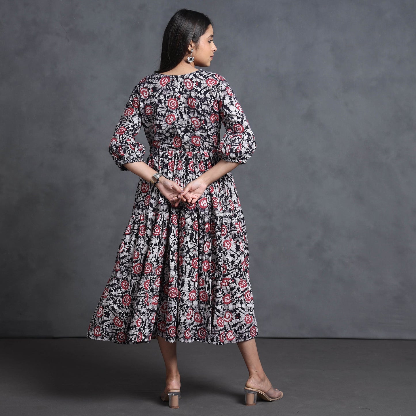 Multicolor - hand batik printed cotton flared gher dress