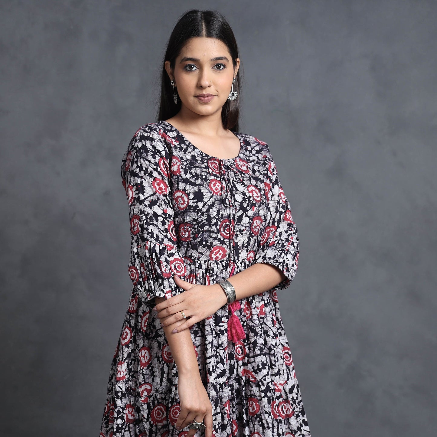 Multicolor - hand batik printed cotton flared gher dress