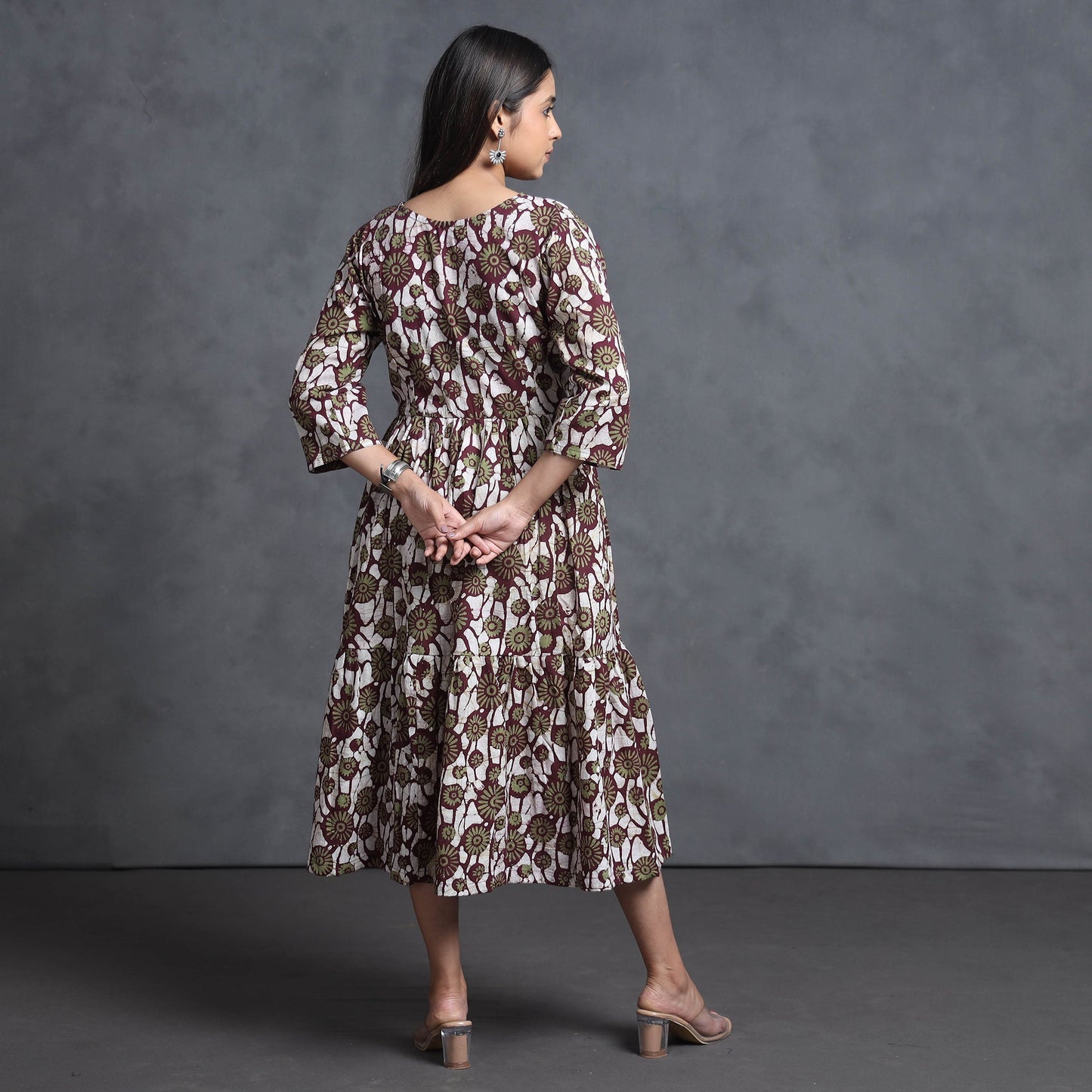 Multicolor - Hand Batik Printed Cotton Flared Gher Dress