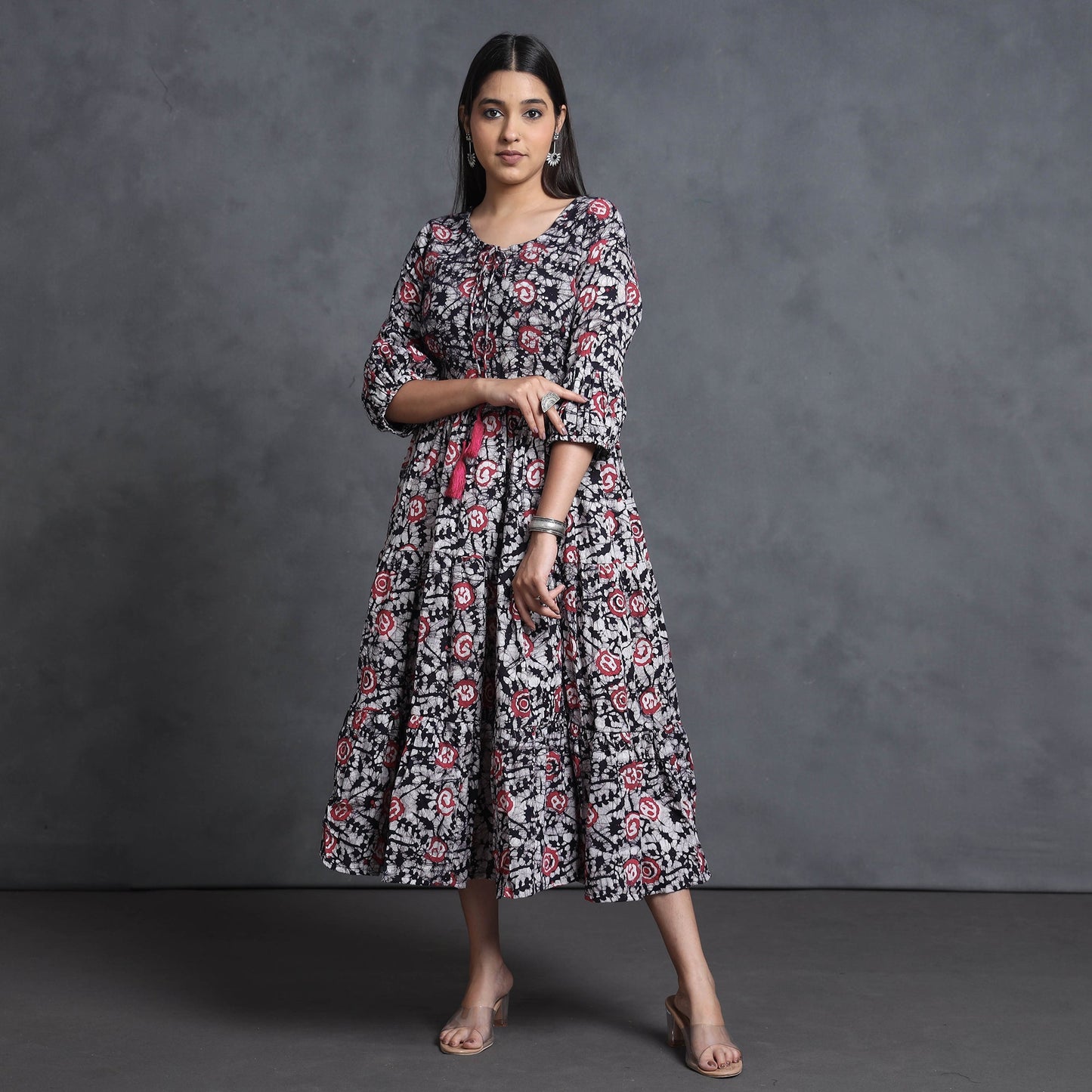 Multicolor - hand batik printed cotton flared gher dress