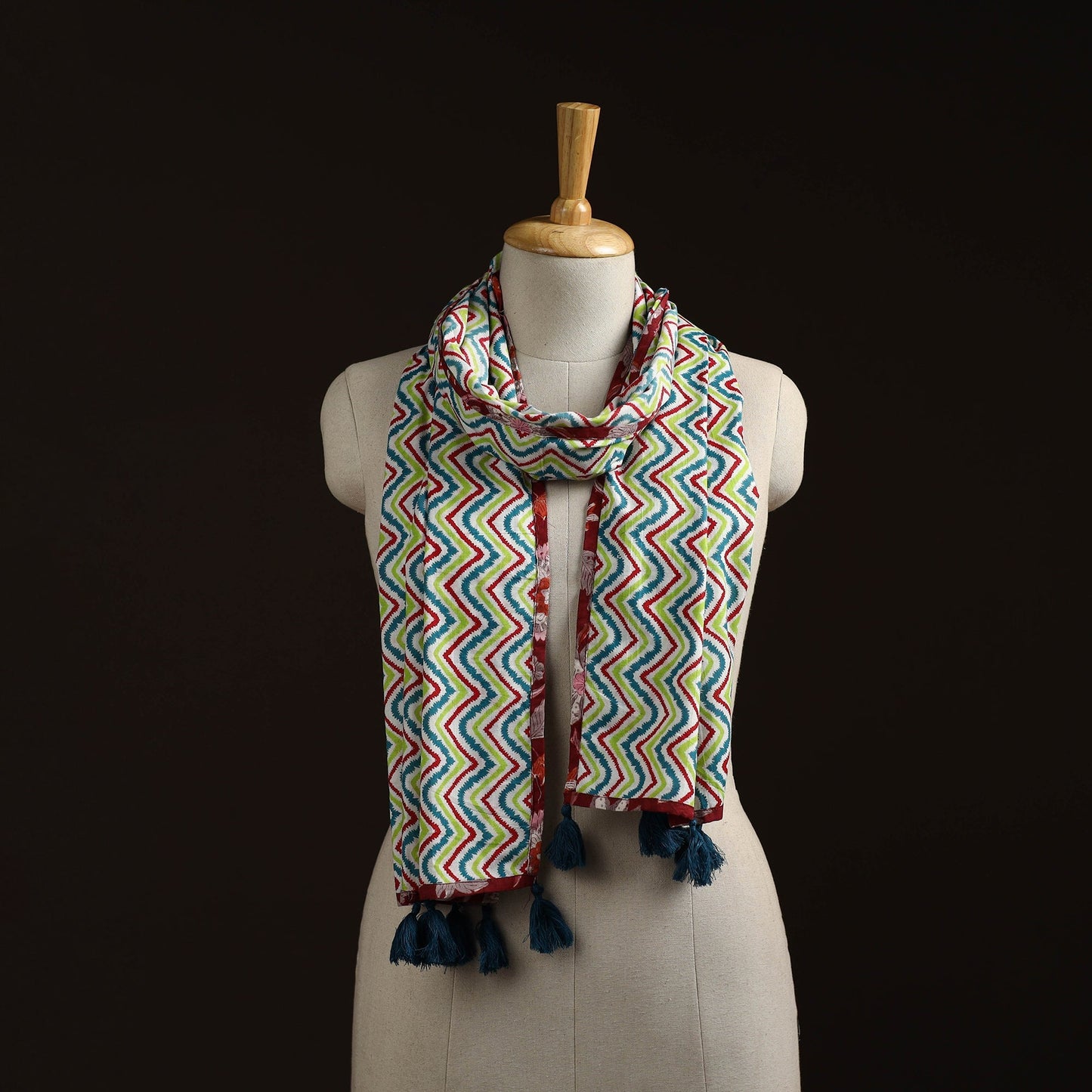 Hand cotton sanganeri stole 23 - handcrafted