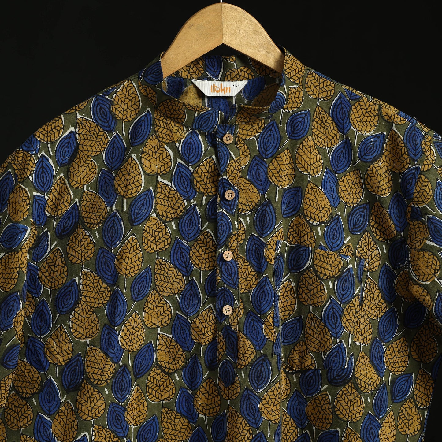 Hand block print natural dyed cotton short bagru kurta