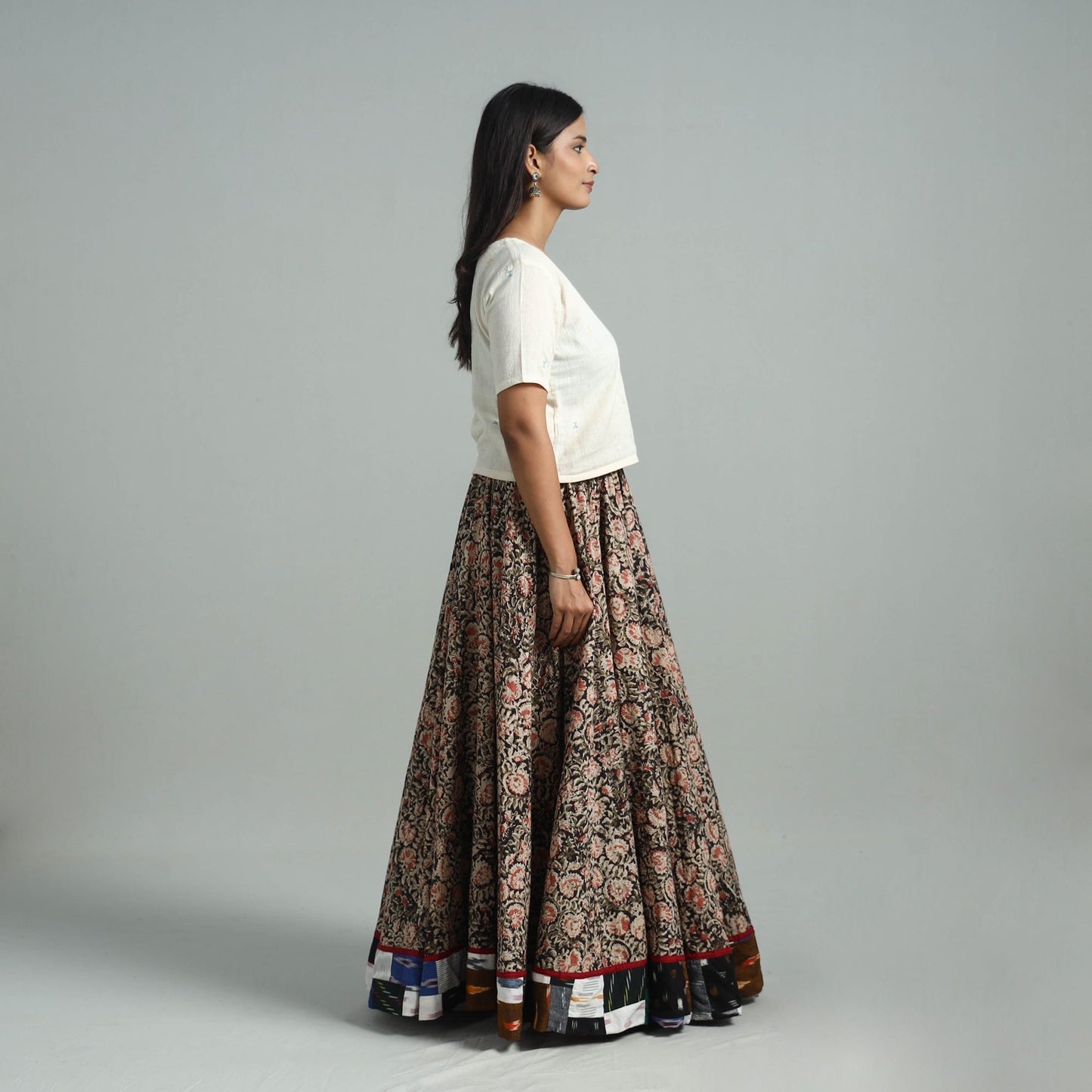 Multicolor - hand printed cotton long kalamkari skirt 16