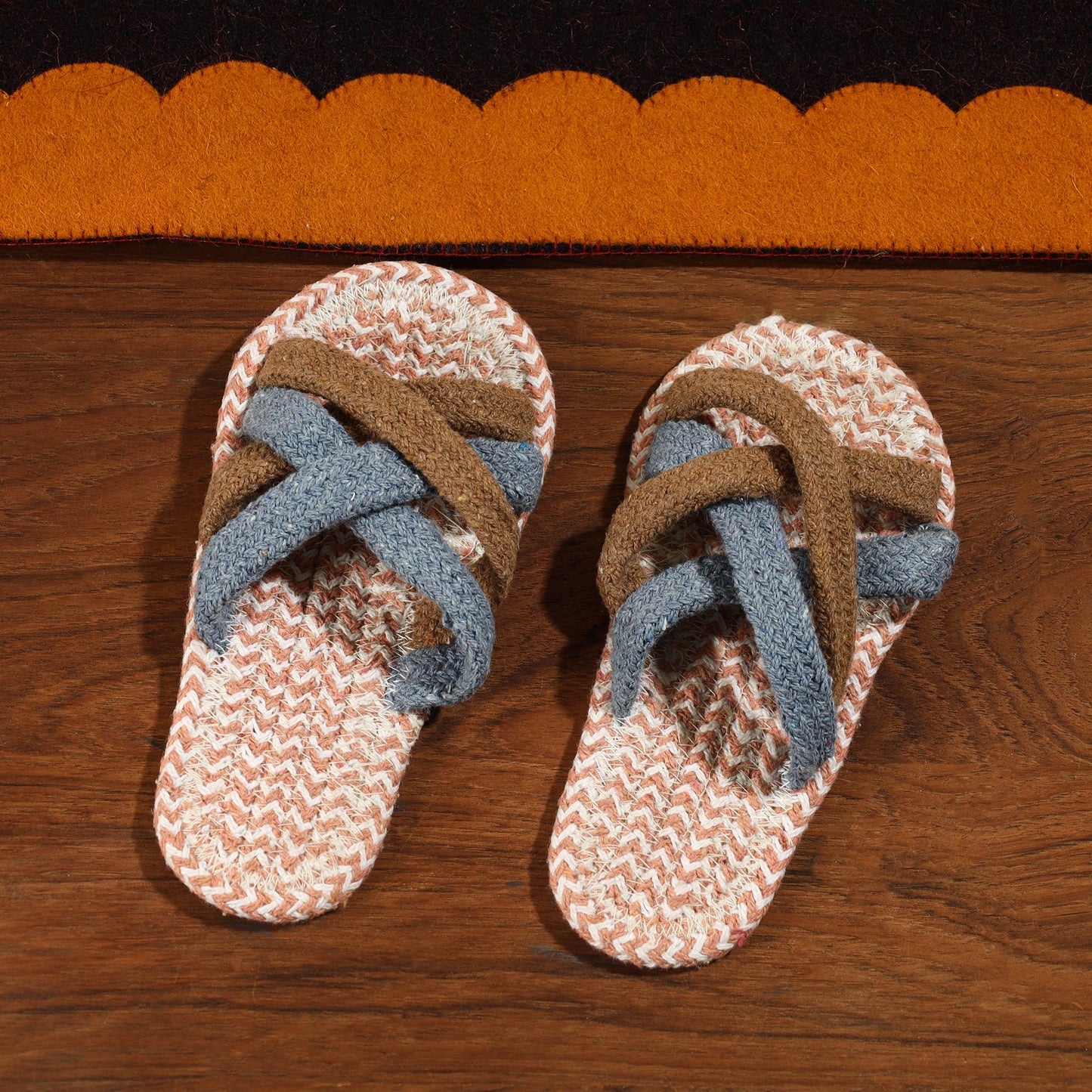 Multicolor Hand Braided Cotton Stitched Home Slipper