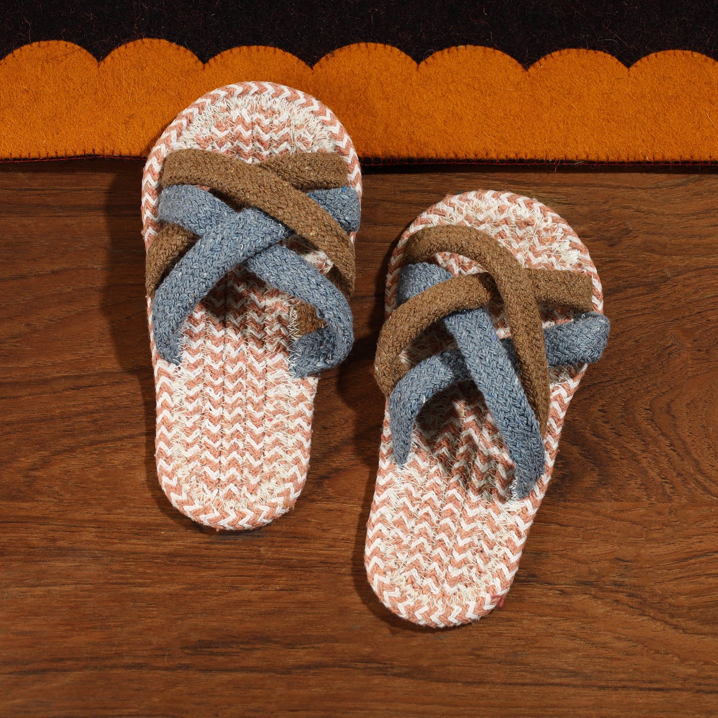 Multicolor Hand Braided Cotton Stitched Home Slipper