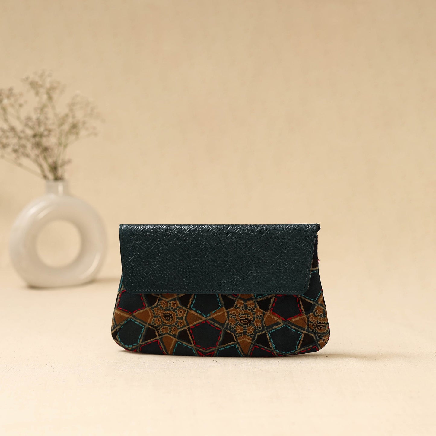 Hand clutch with embossed leather flap 25 - handcrafted
