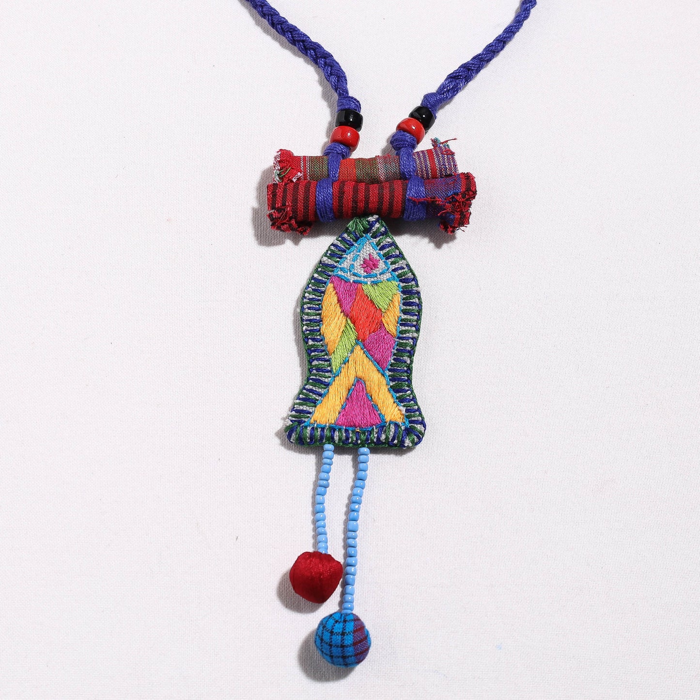 Hand Embroidered Fabart Necklace with Beadwork by Rangila Dhaga