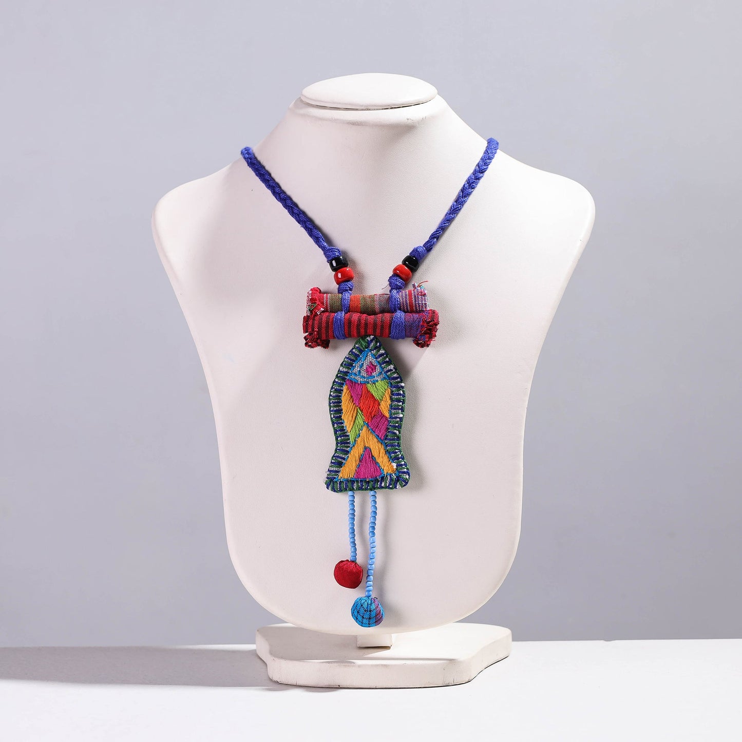 Hand Embroidered Fabart Necklace with Beadwork by Rangila Dhaga