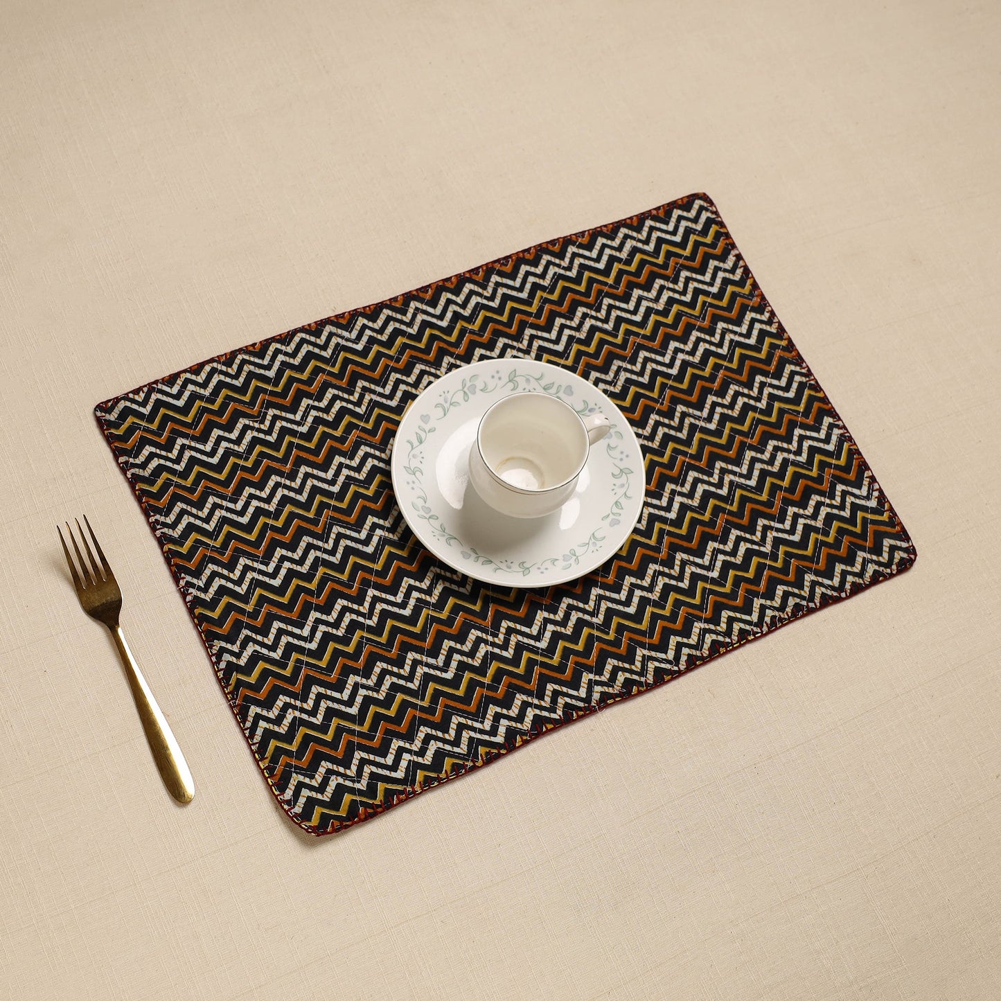 Multicolor Hand Embroidered Floral Cotton Reversible Table Mat