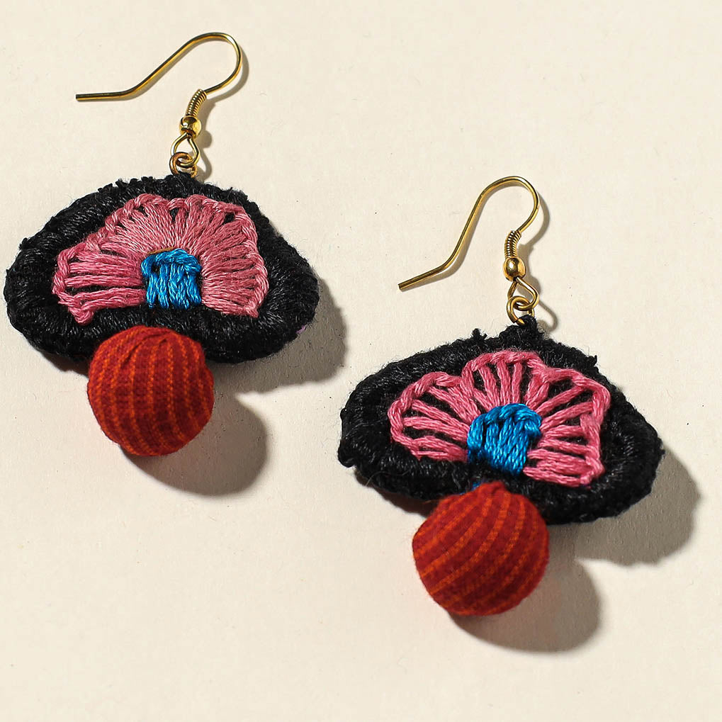 Hand Embroidered Gamcha Fabart Earrings by Rangila Dhaga