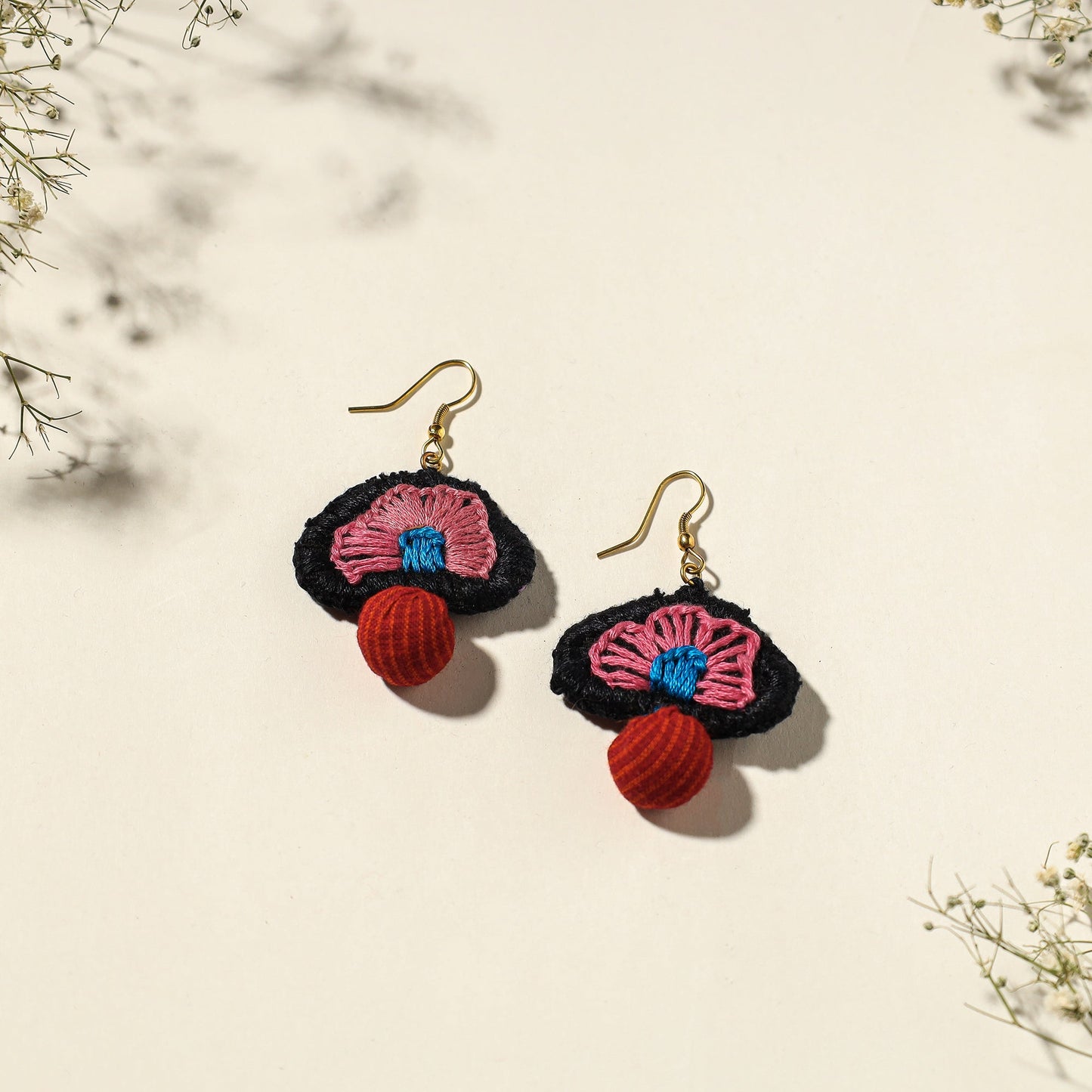 Hand Embroidered Gamcha Fabart Earrings by Rangila Dhaga