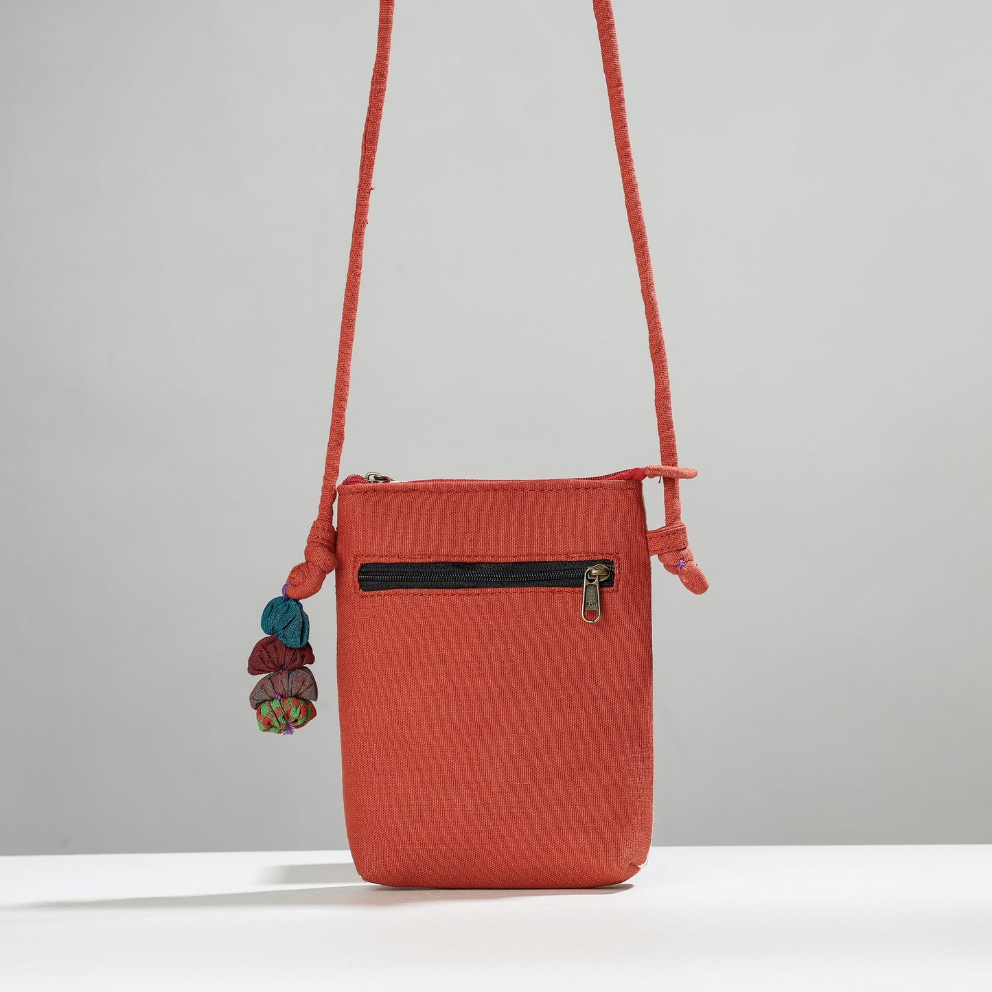 Multicolor Gamcha Fabric Hand Embroidered Sling Bag