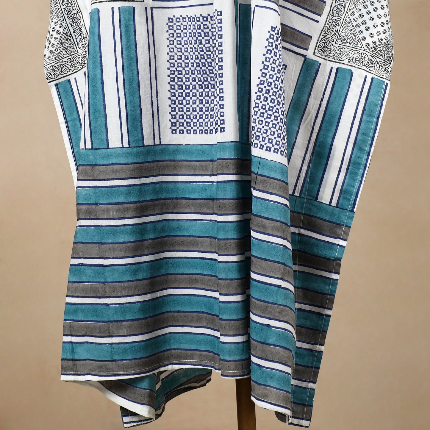 Hand Block Printed Cotton Kaftan with Tie-Up Waist
