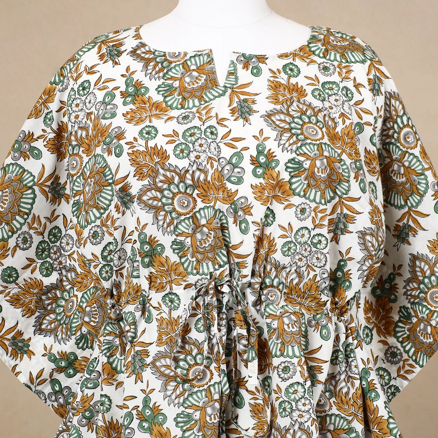 Hand Block Printed Cotton Kaftan with Tie-Up Waist