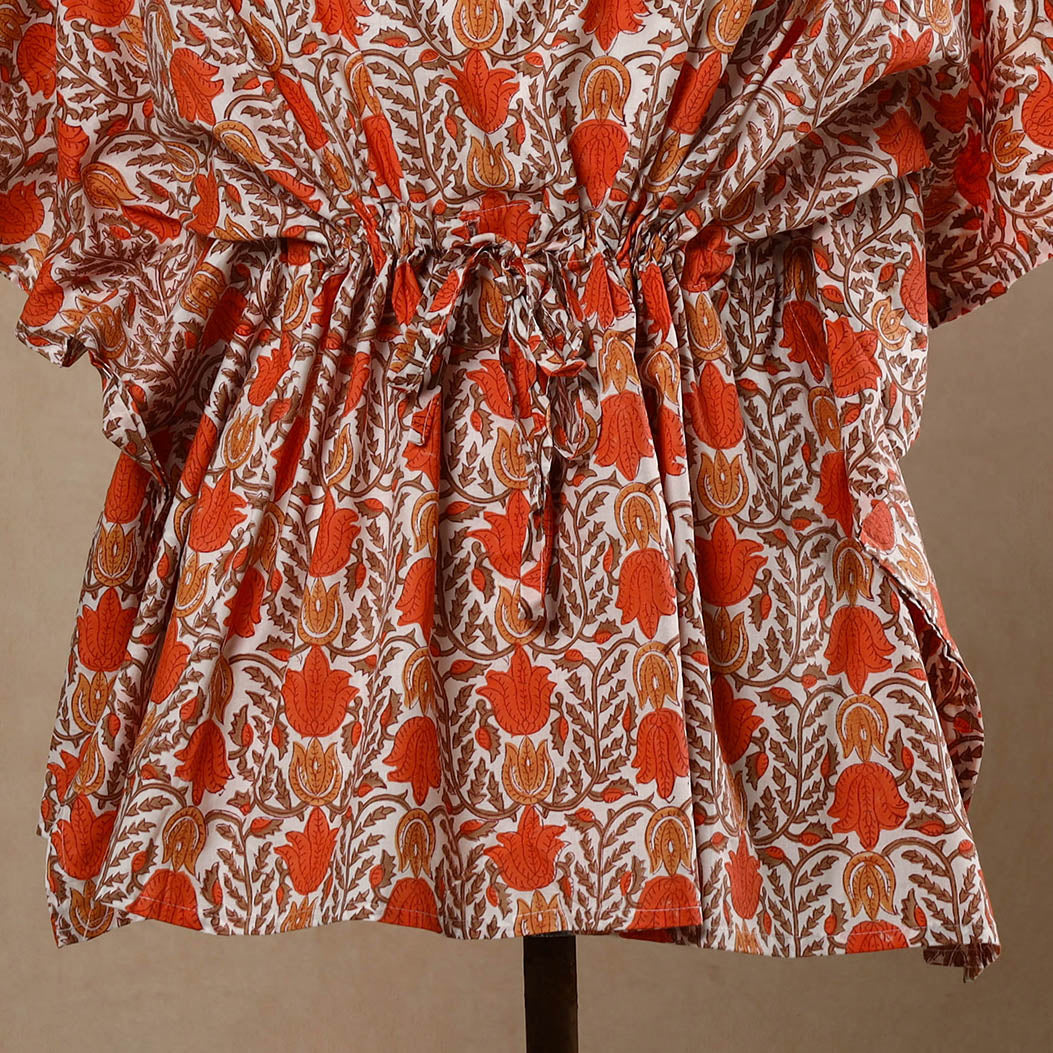Hand Block Printed Cotton Kaftan with Tie-Up Waist
