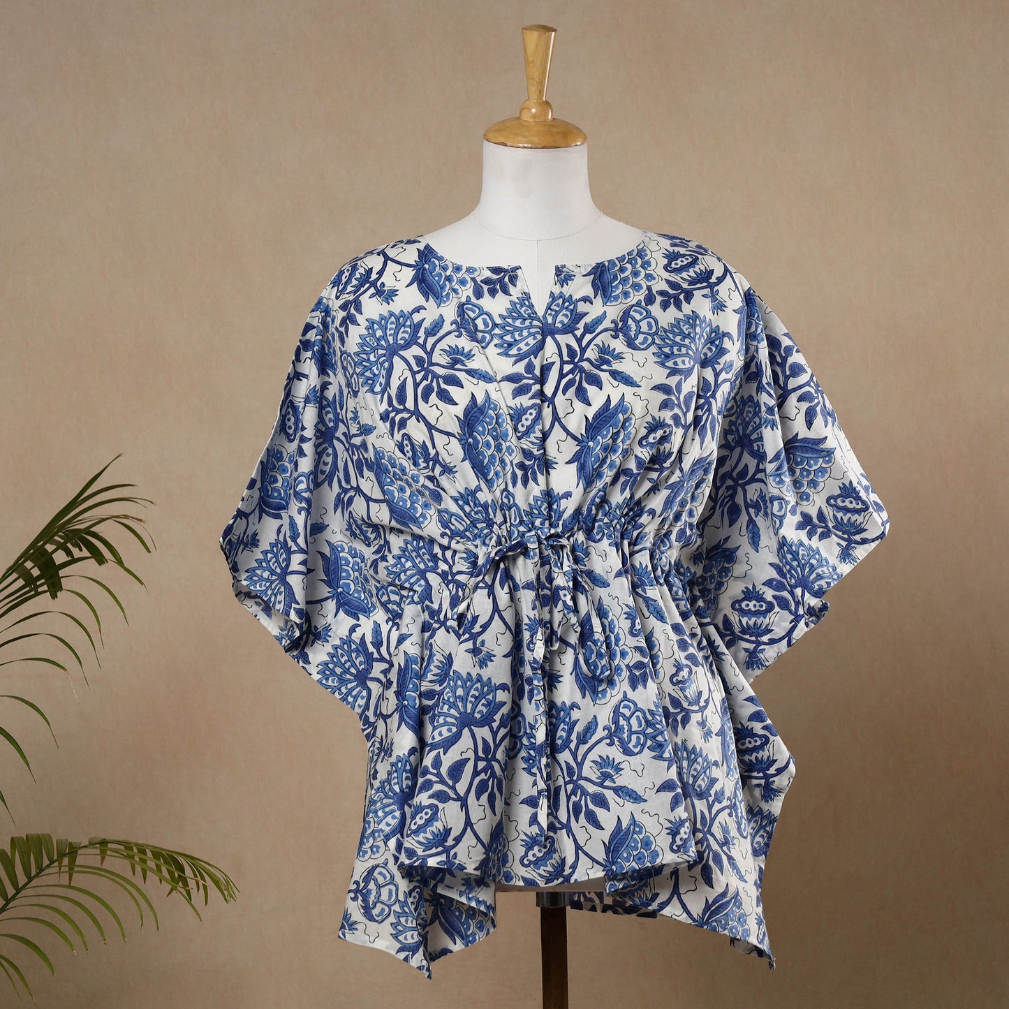 Hand Block Printed Cotton Kaftan with Tie-Up Waist l iTokri.com