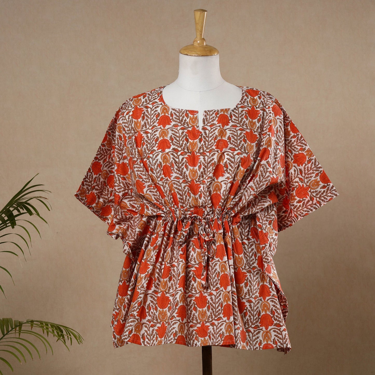 Hand Block Printed Cotton Kaftan with Tie-Up Waist