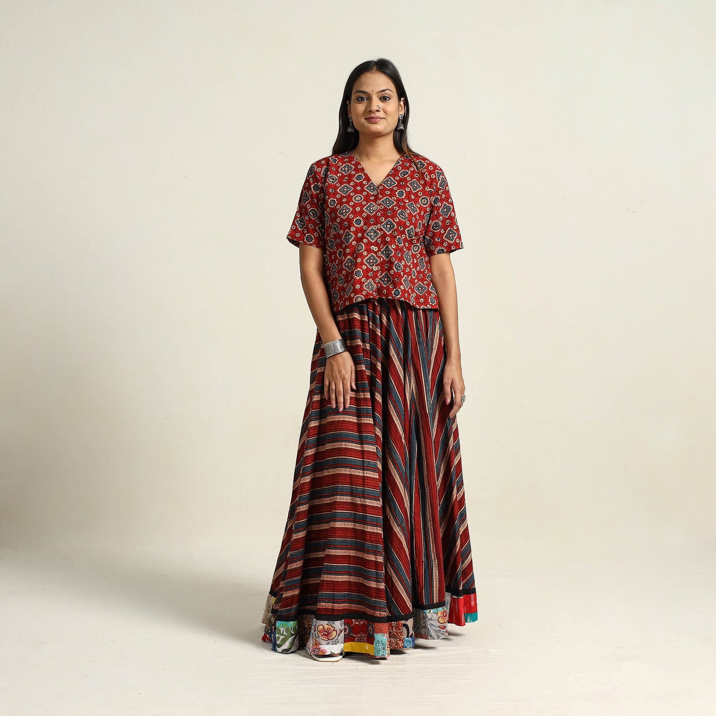 Multicolor - hand printed cotton long skirt 07 - handcrafted