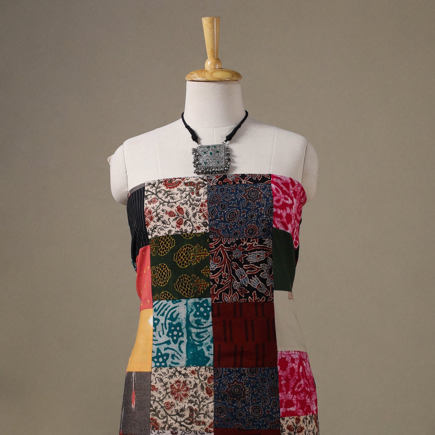 Multicolour Hand-Stitched Mosaic Cotton Kurta Material