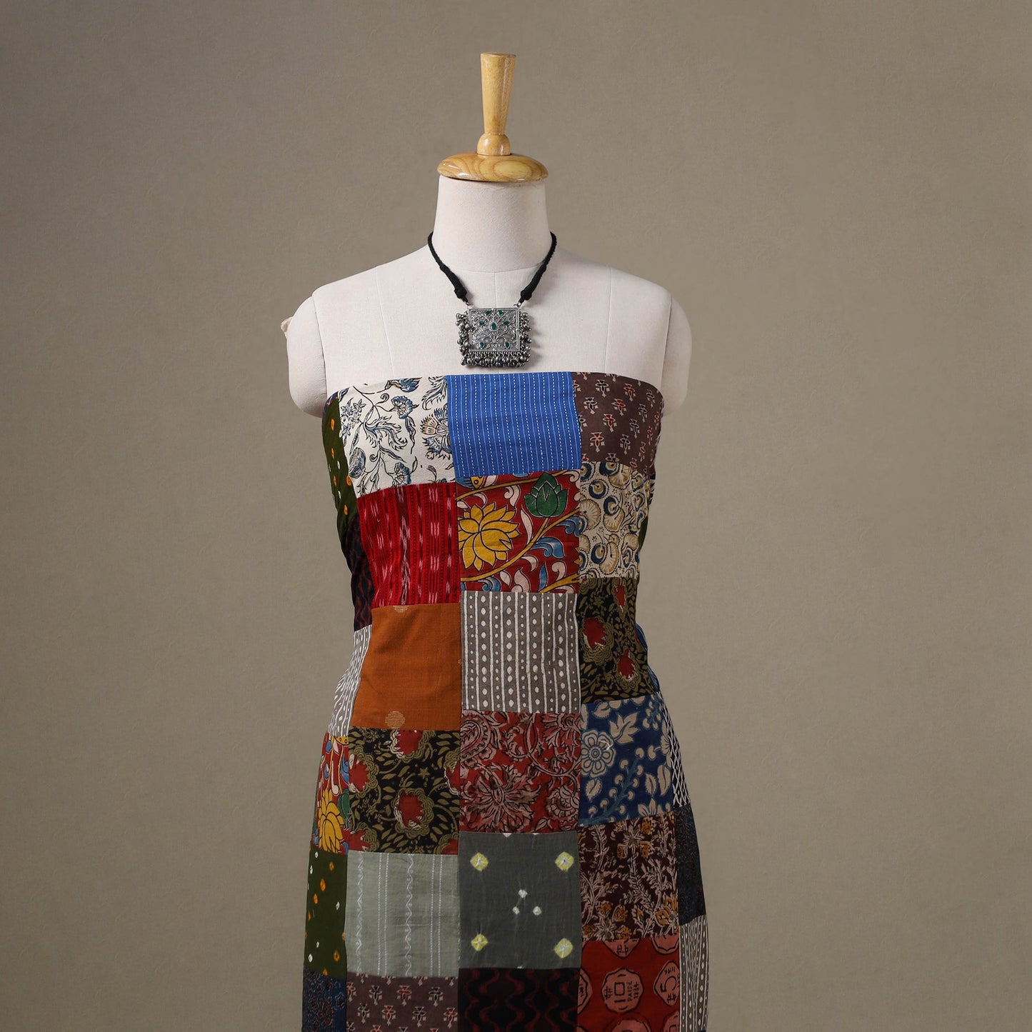 Multicolor - hand-stitched mosaic cotton unstitched kurta