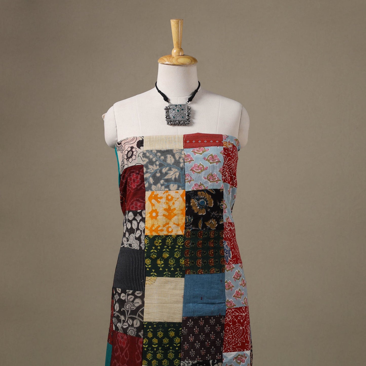Multicolour Hand-Stitched Mosaic Cotton Kurta Material