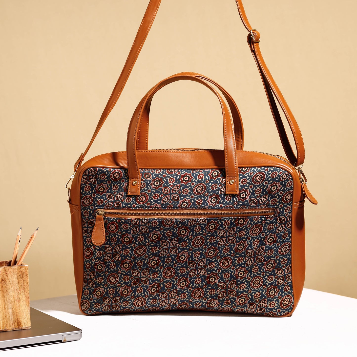Handcrafted Ajrakh Block Printed Modal Silk Laptop Bag