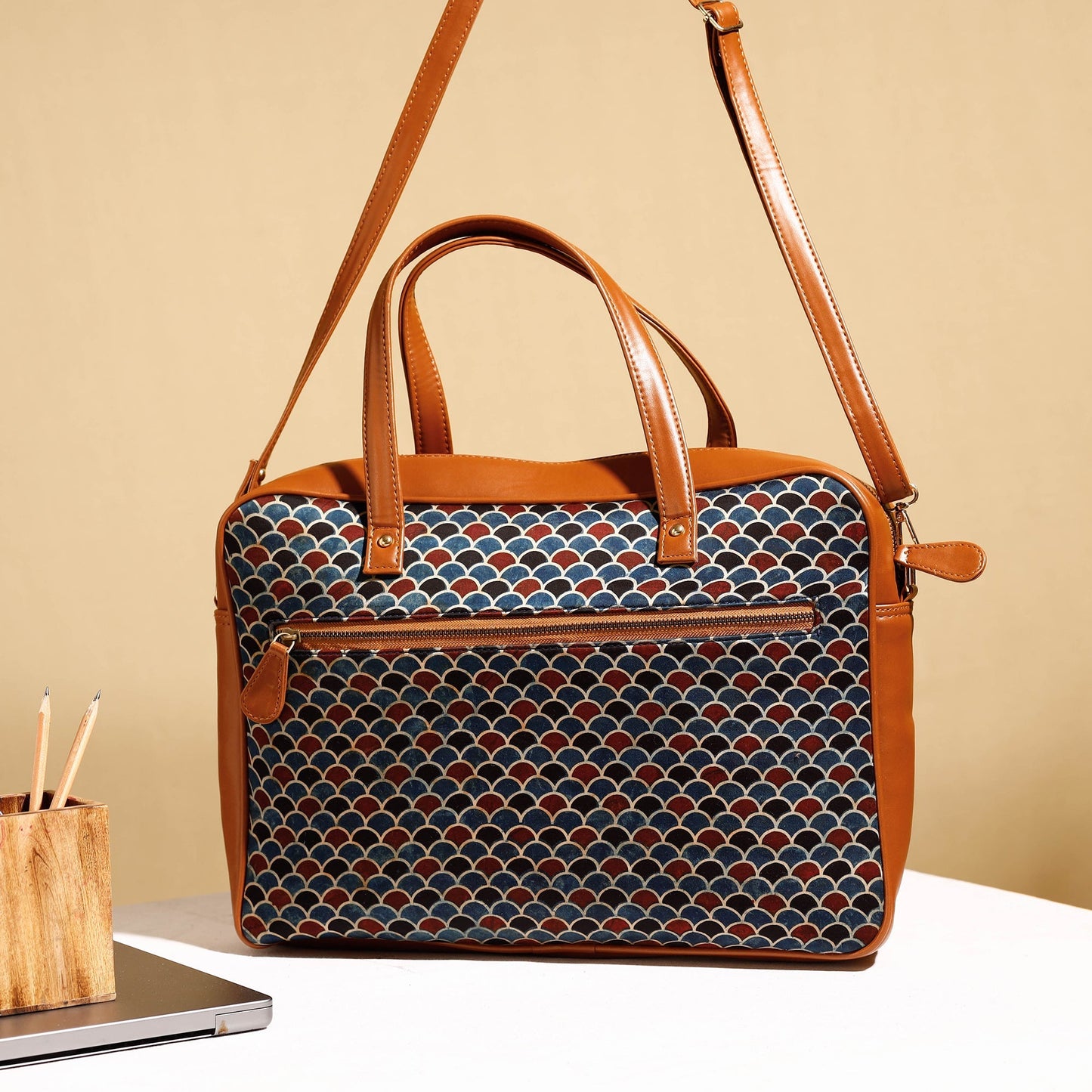 Handcrafted Ajrakh Block Printed Modal Silk Laptop Bag