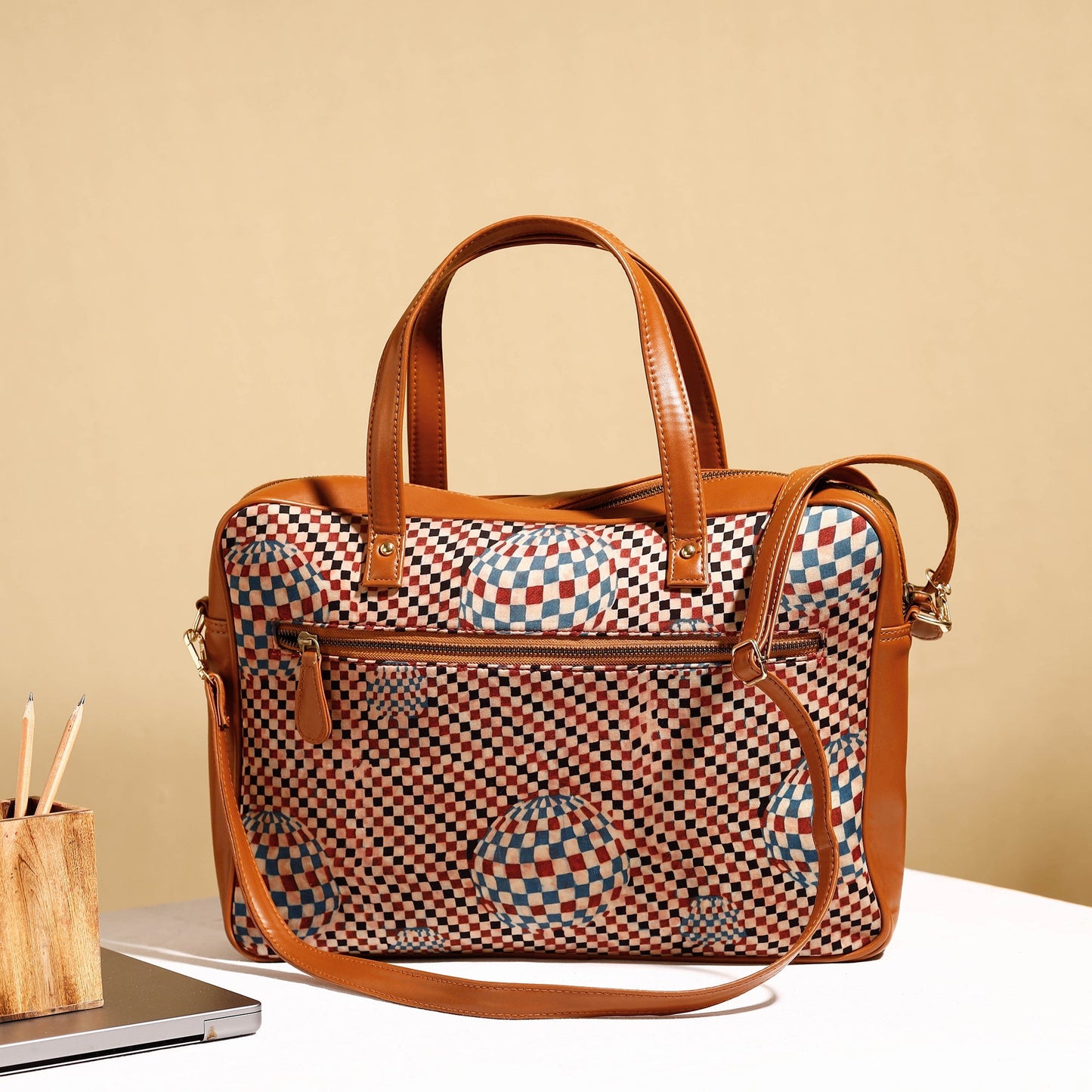 Handcrafted Ajrakh Block Printed Modal Silk Laptop Bag