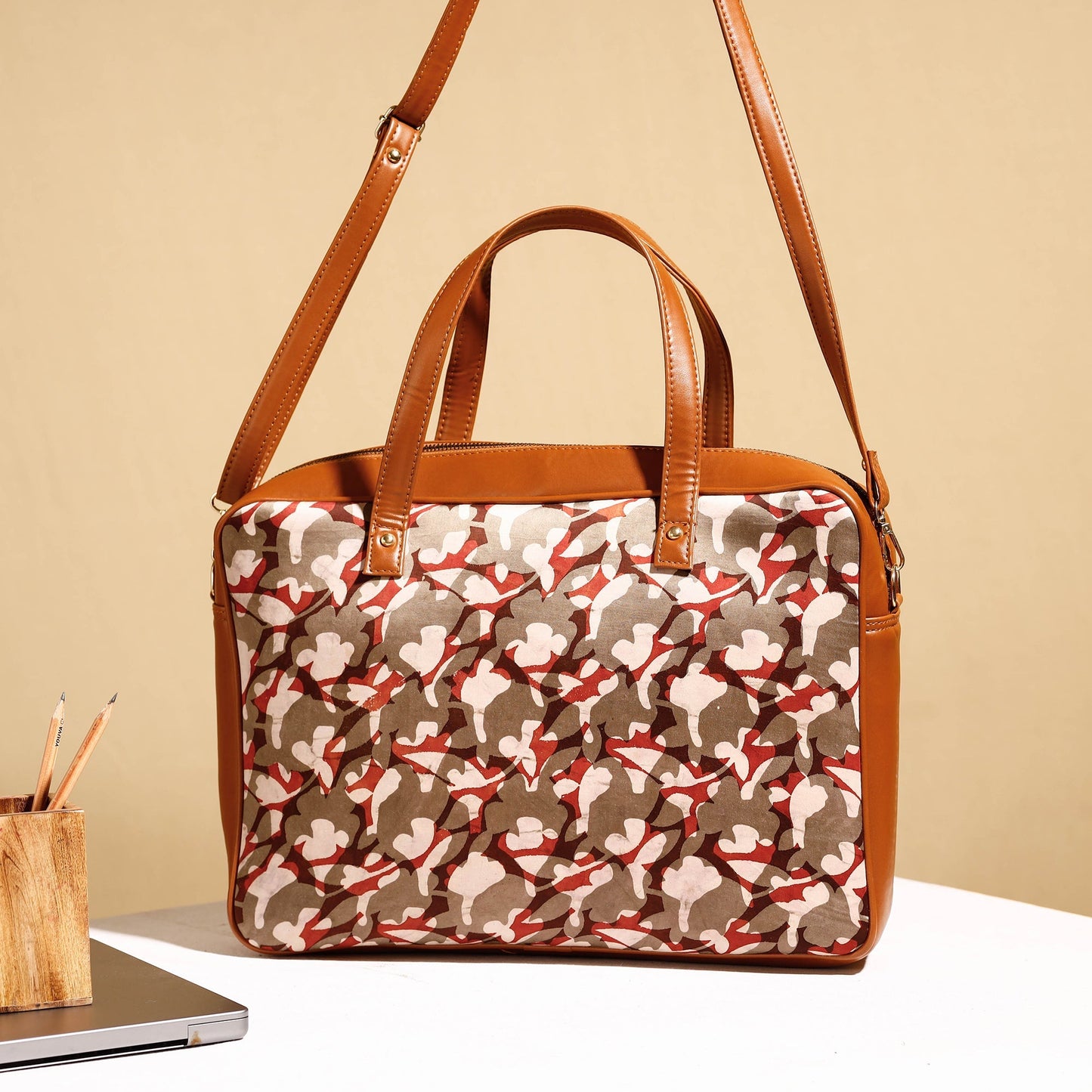 Handcrafted Ajrakh Block Printed Modal Silk Laptop Bag