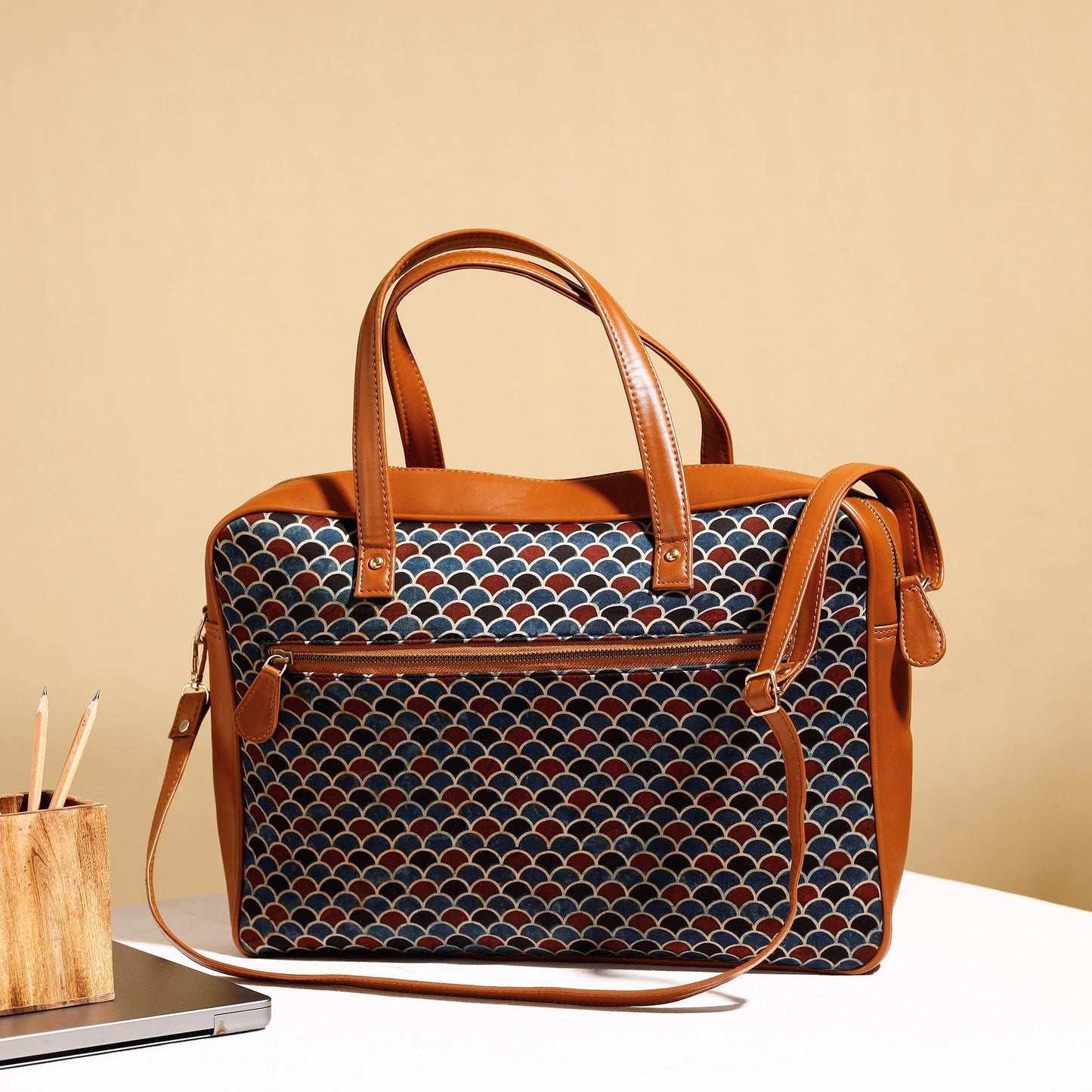 Handcrafted Ajrakh Block Printed Modal Silk Laptop Bag
