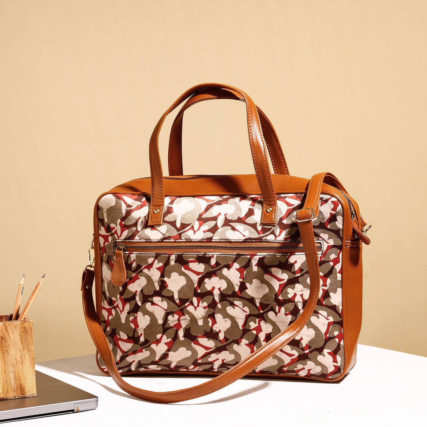Handcrafted Ajrakh Block Printed Modal Silk Laptop Bag