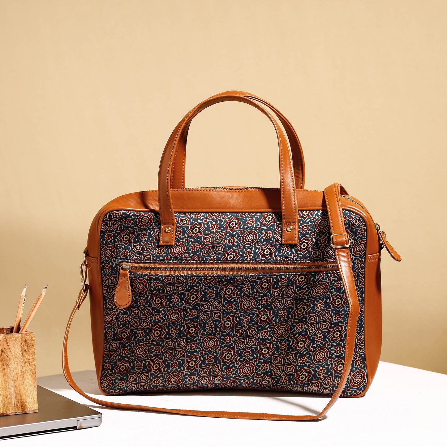 Handcrafted Ajrakh Block Printed Modal Silk Laptop Bag