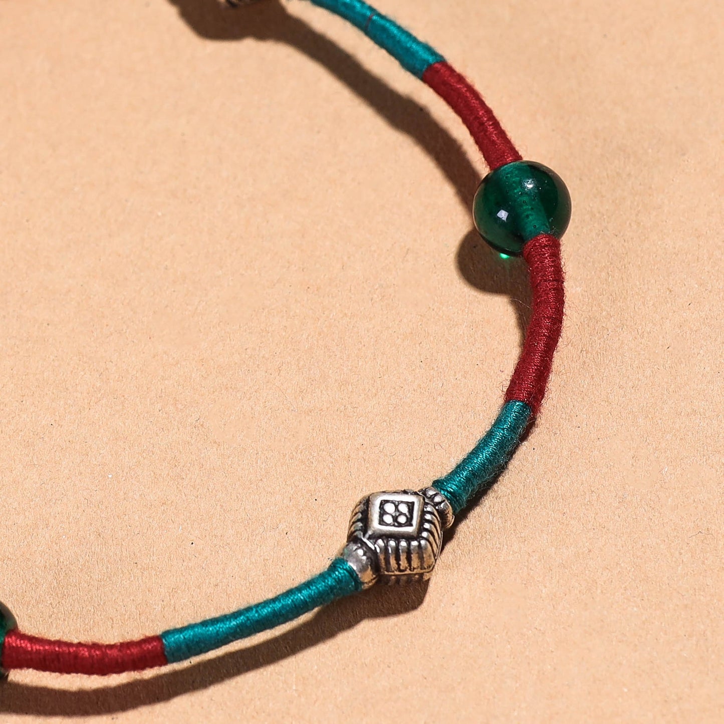 Red Handcrafted Bead & Thread Work Patwa Anklet