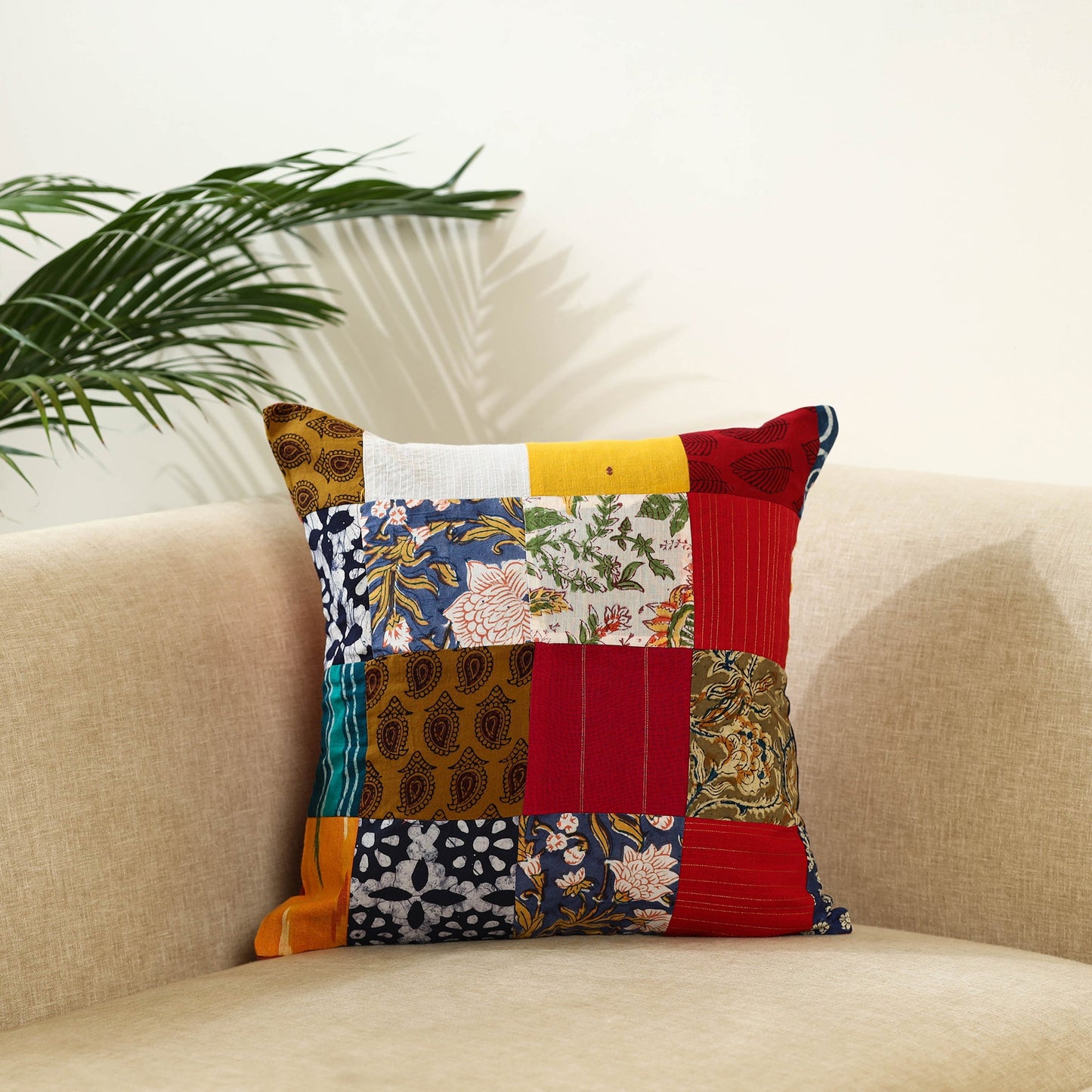 Multicolor Handcrafted Cotton Patchwork Cushion Cover