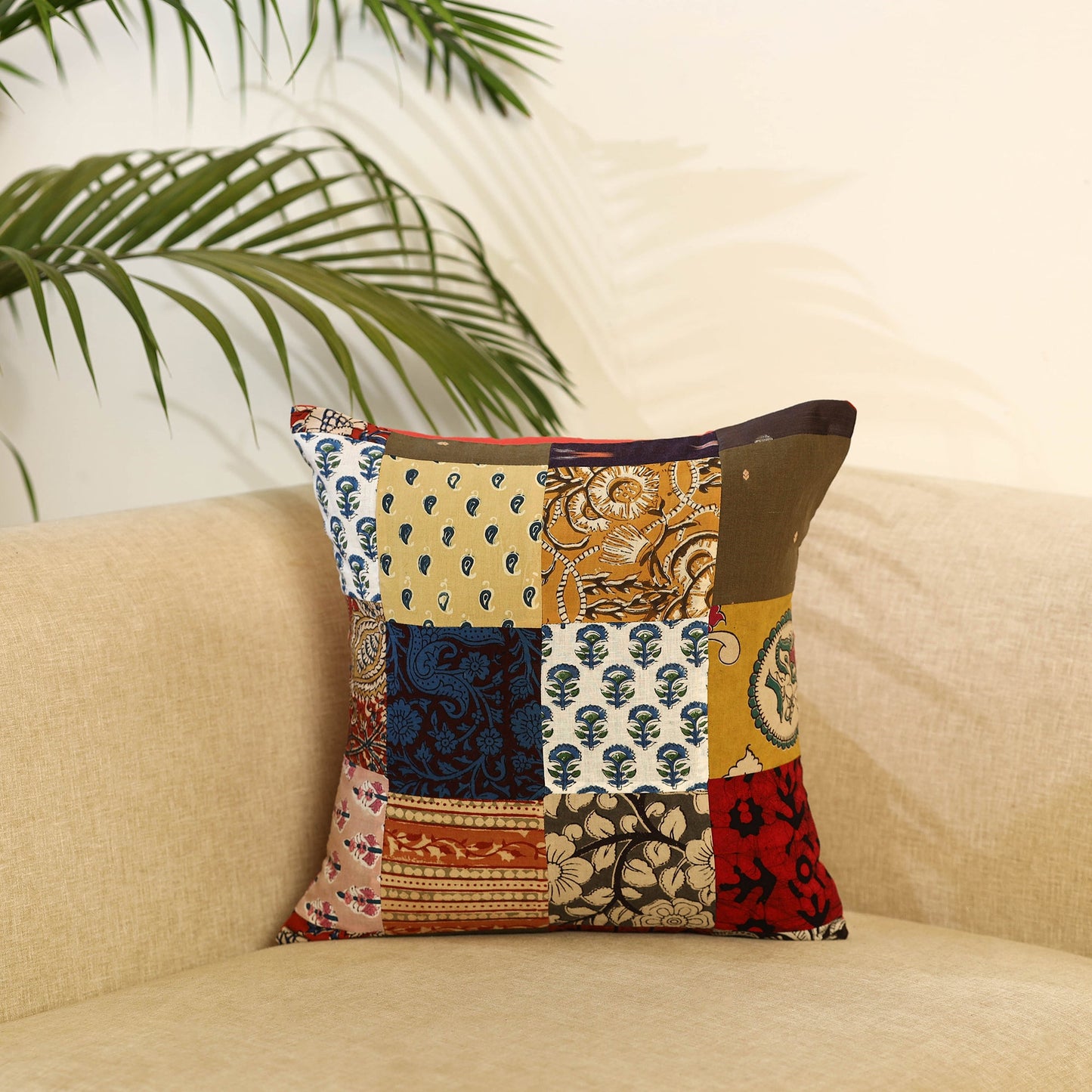 Multicolor - handcrafted cotton patchwork cushion cover 02
