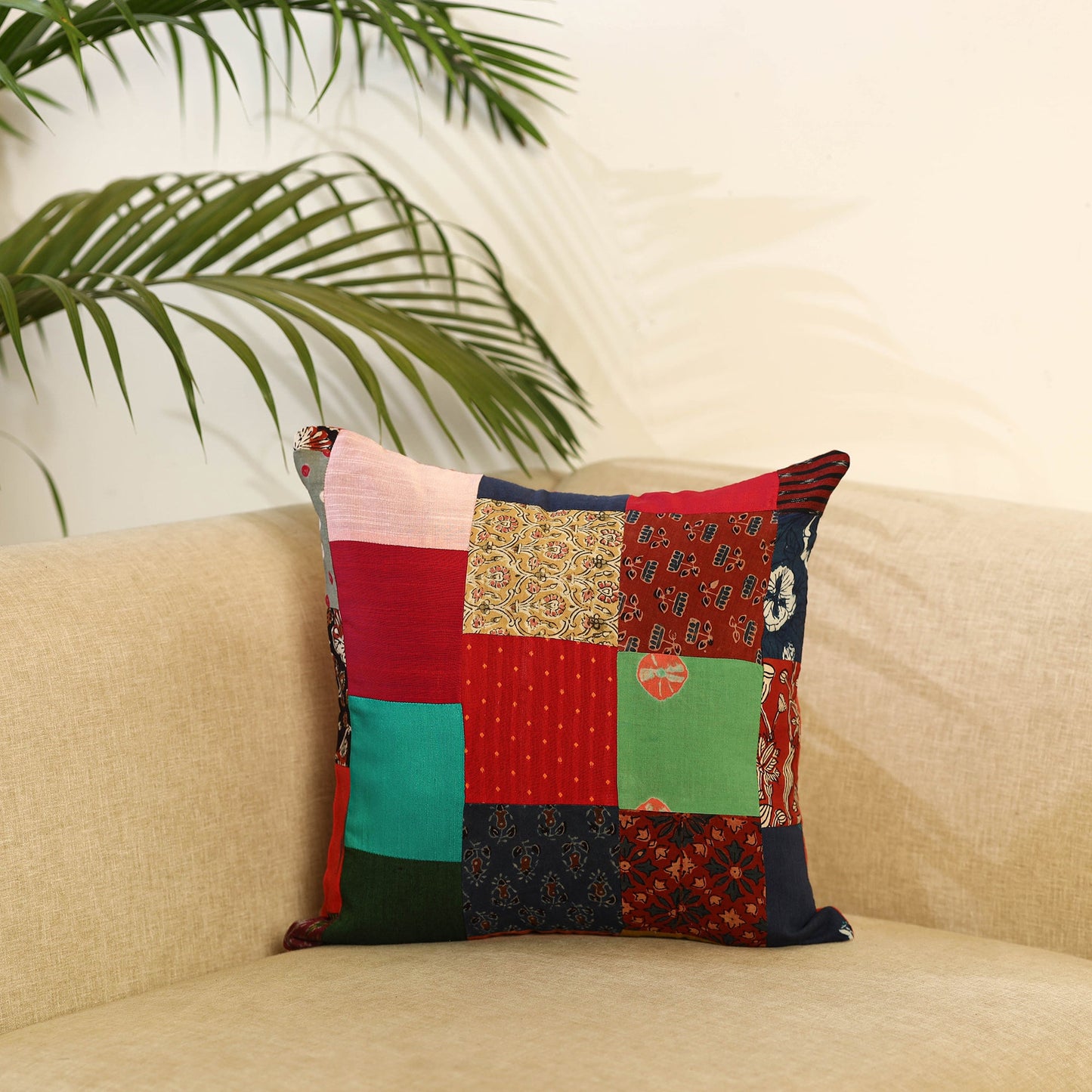Multicolor Handcrafted Cotton Patchwork Cushion Cover
