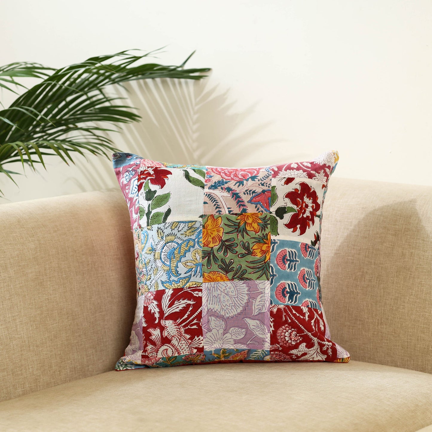 Multicolor Handcrafted Cotton Patchwork Cushion Cover