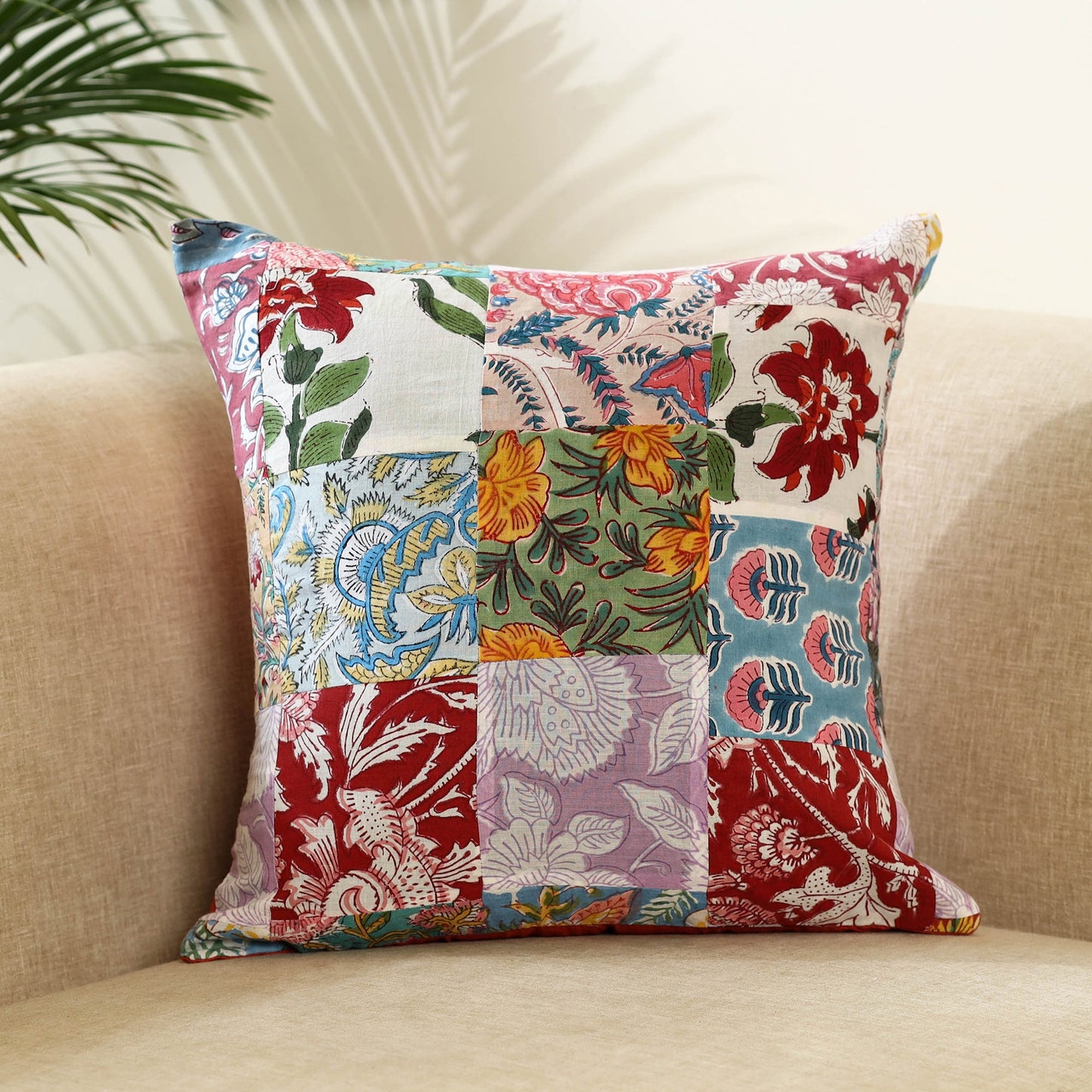 Multicolor Handcrafted Cotton Patchwork Cushion Cover
