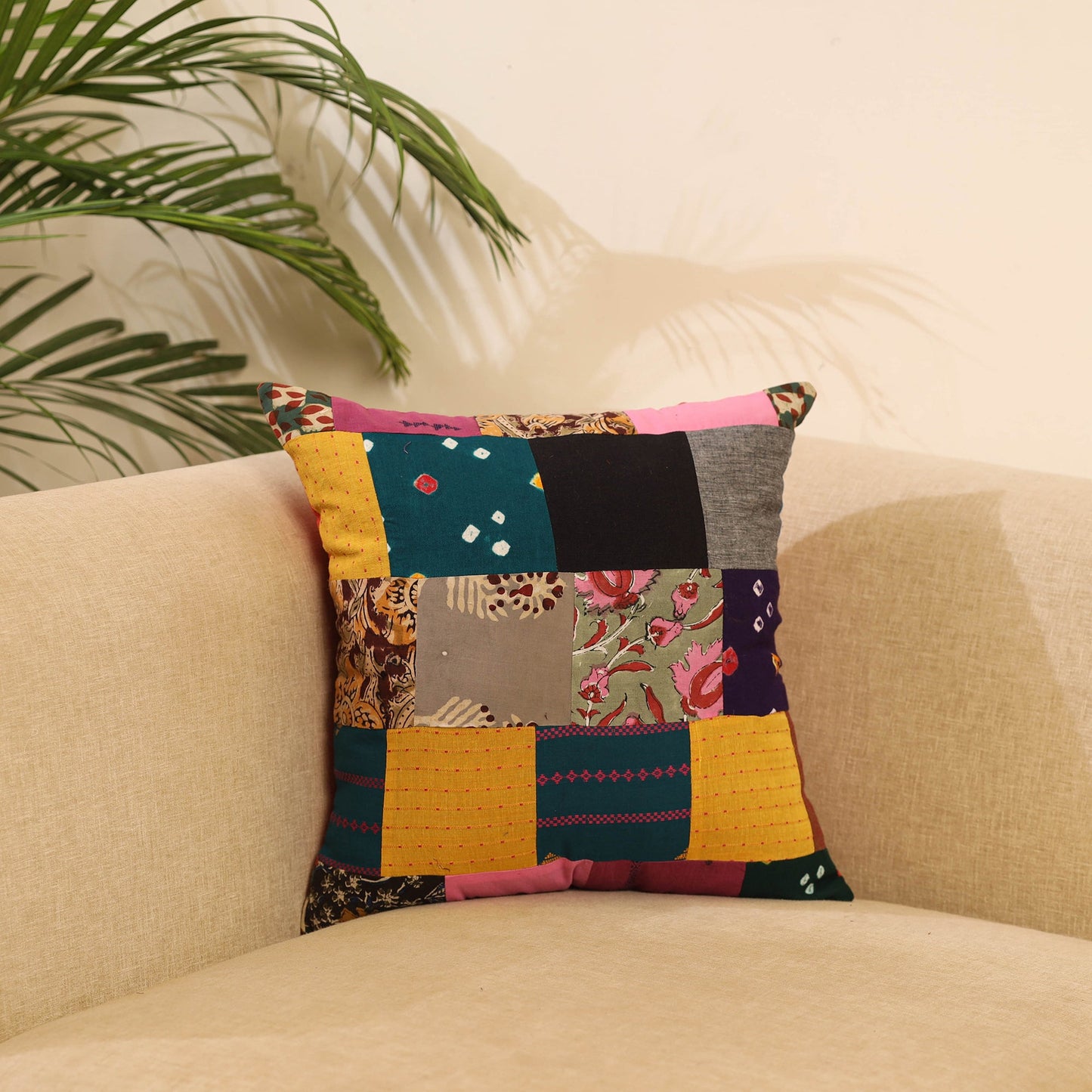 Buy Multicolor Handcrafted Cotton Patchwork Cushion Cover
