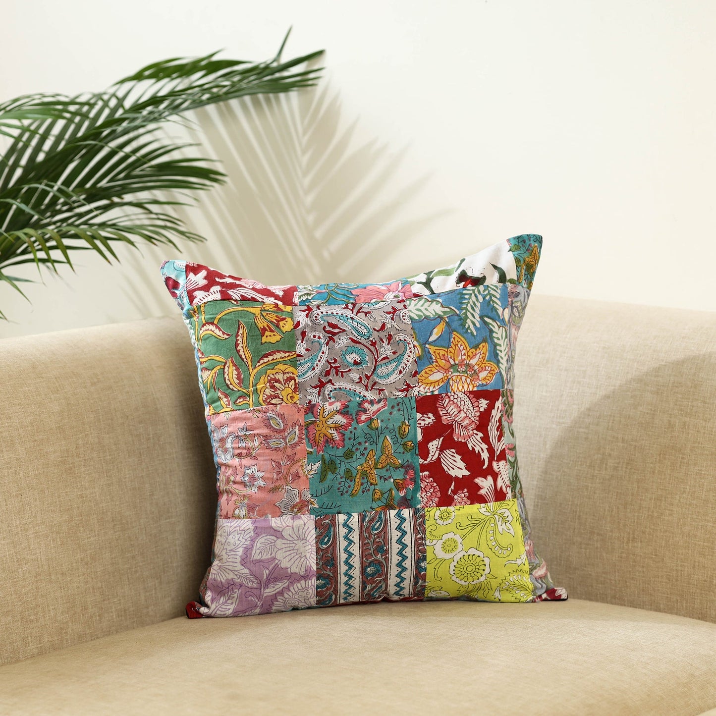 Multicolor Handcrafted Cotton Patchwork Cushion Cover