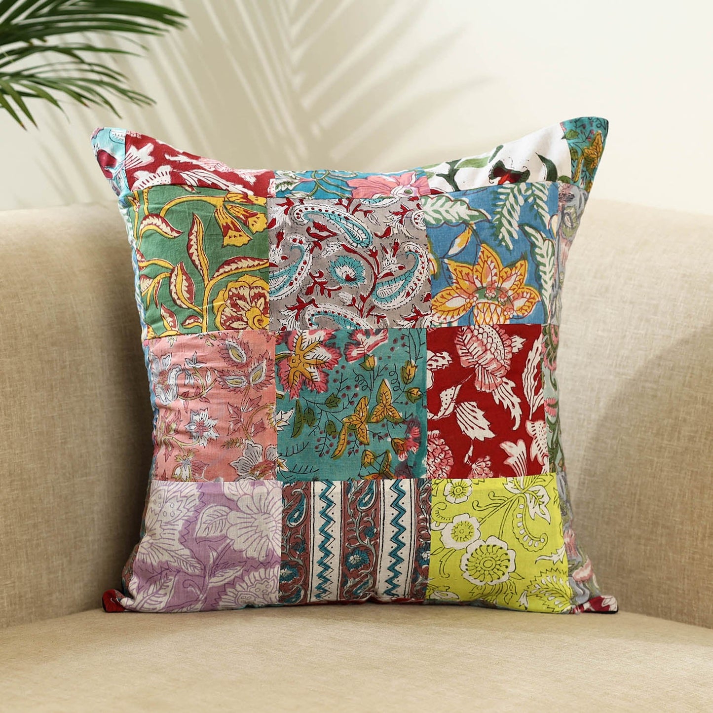 Multicolor Handcrafted Cotton Patchwork Cushion Cover