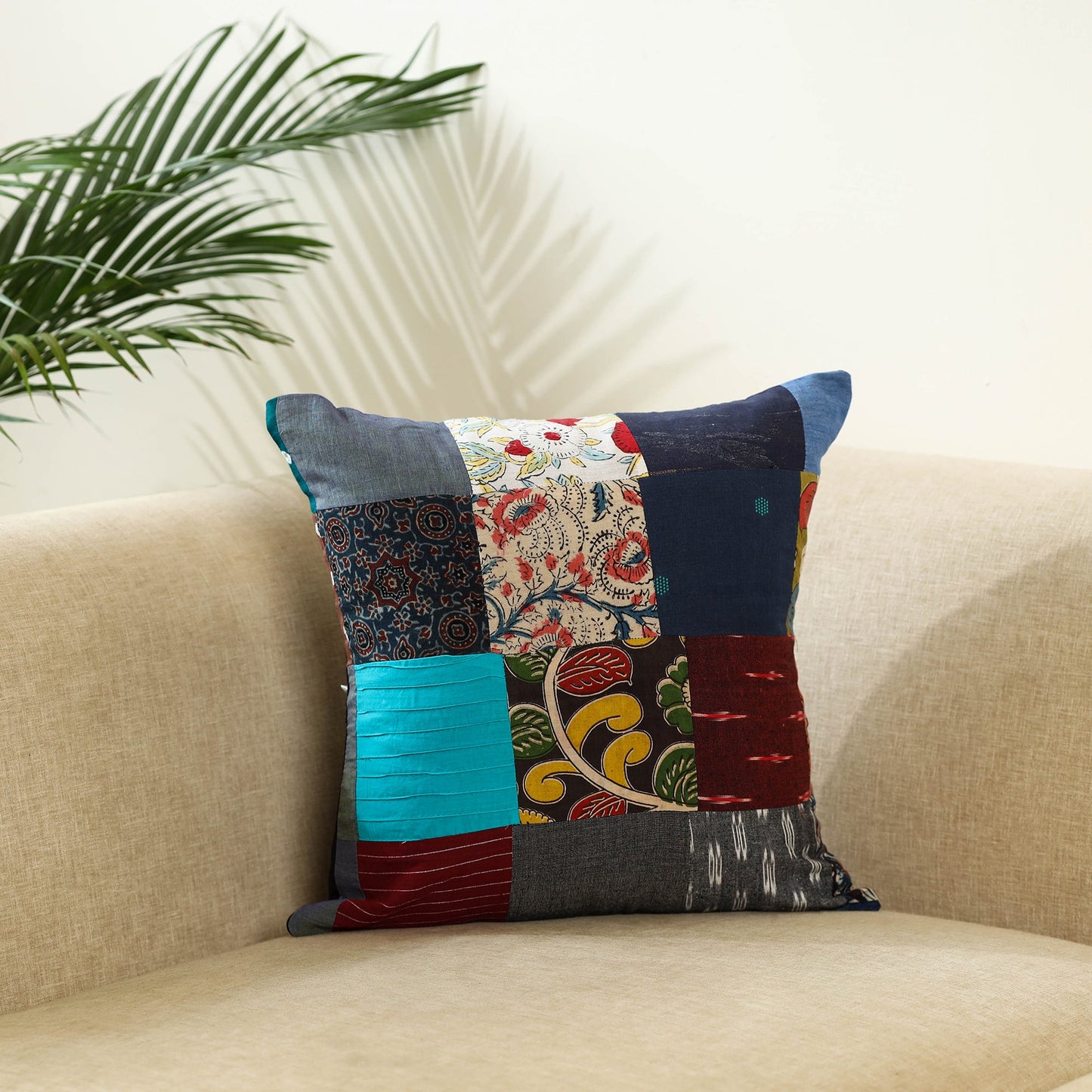 Multicolor Handcrafted Cotton Patchwork Cushion Cover