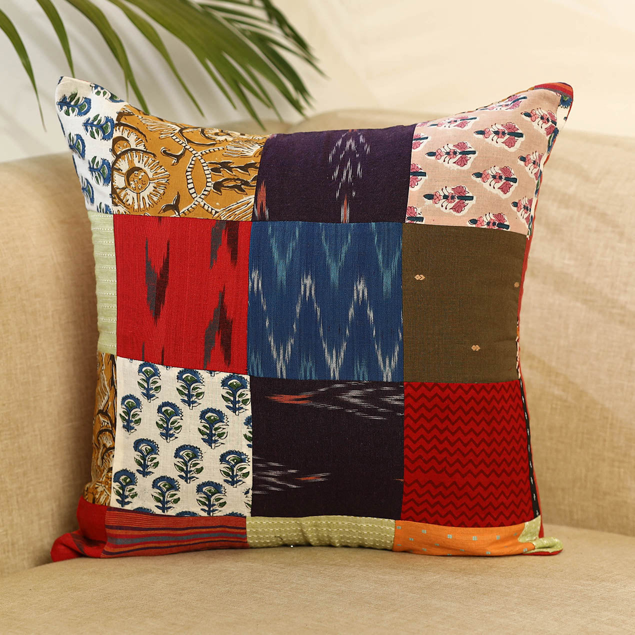 Multicolor - handcrafted cotton patchwork cushion cover 07