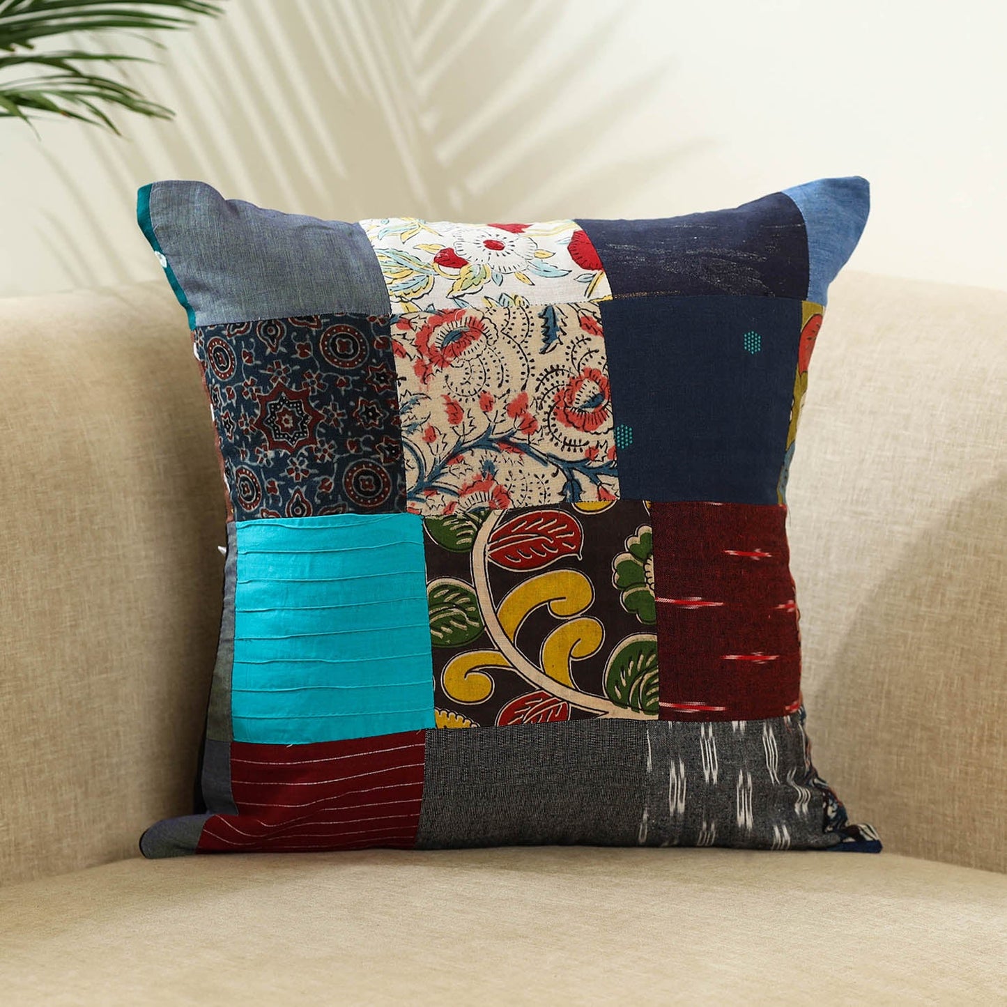 Multicolor Handcrafted Cotton Patchwork Cushion Cover