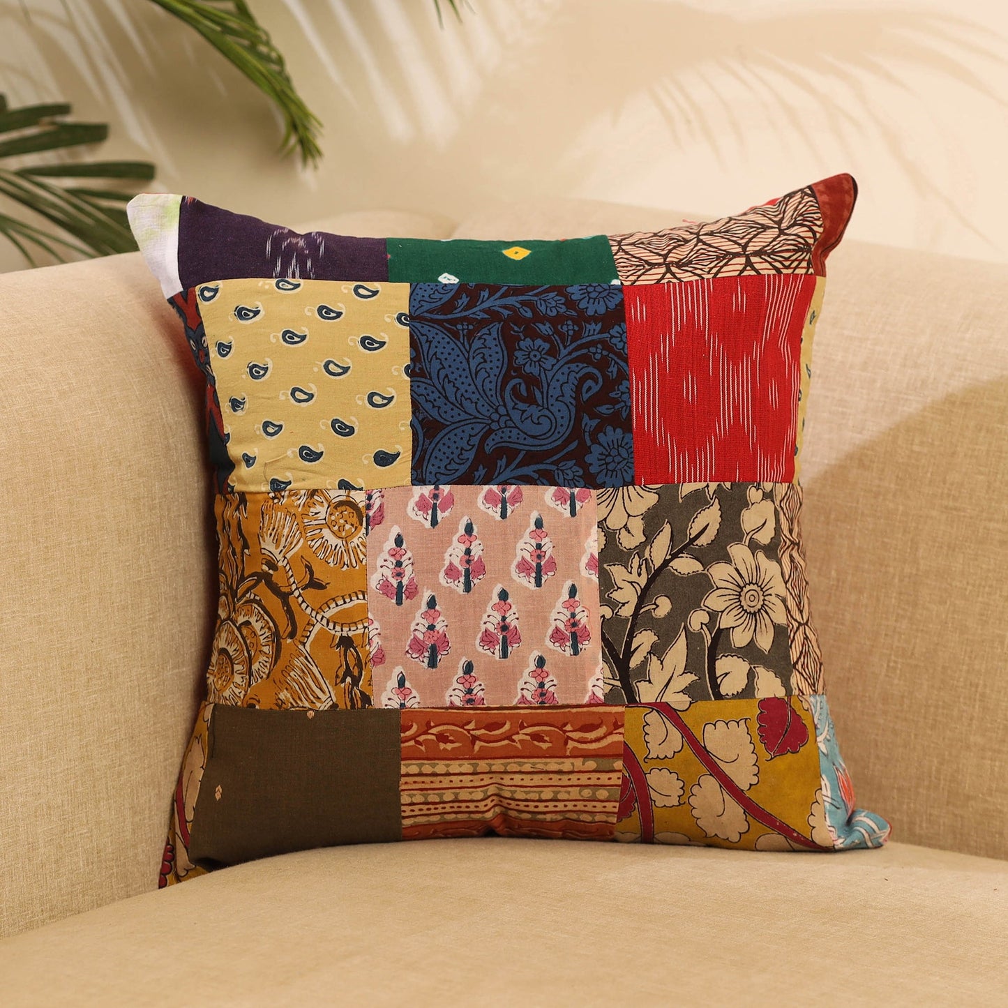 Multicolor Handcrafted Cotton Patchwork Cushion Cover