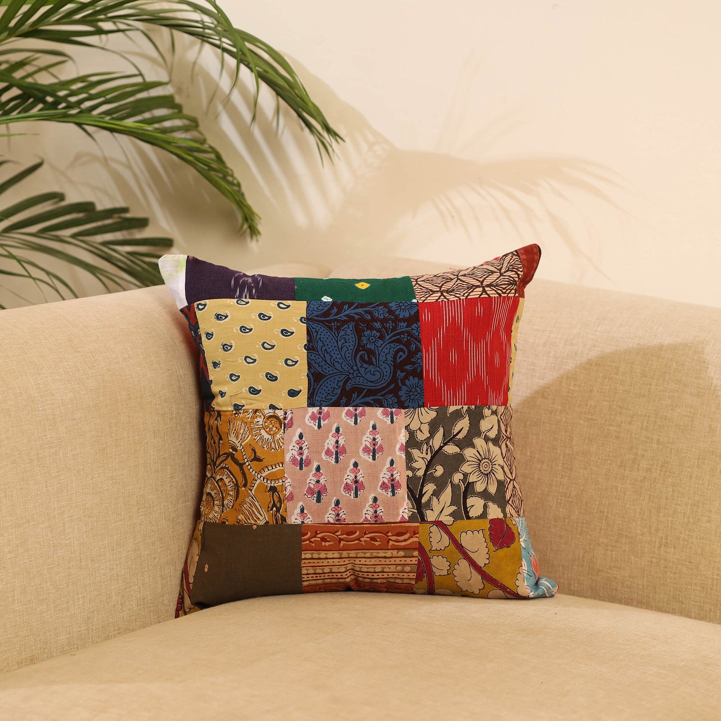 Multicolor Handcrafted Cotton Patchwork Cushion Cover