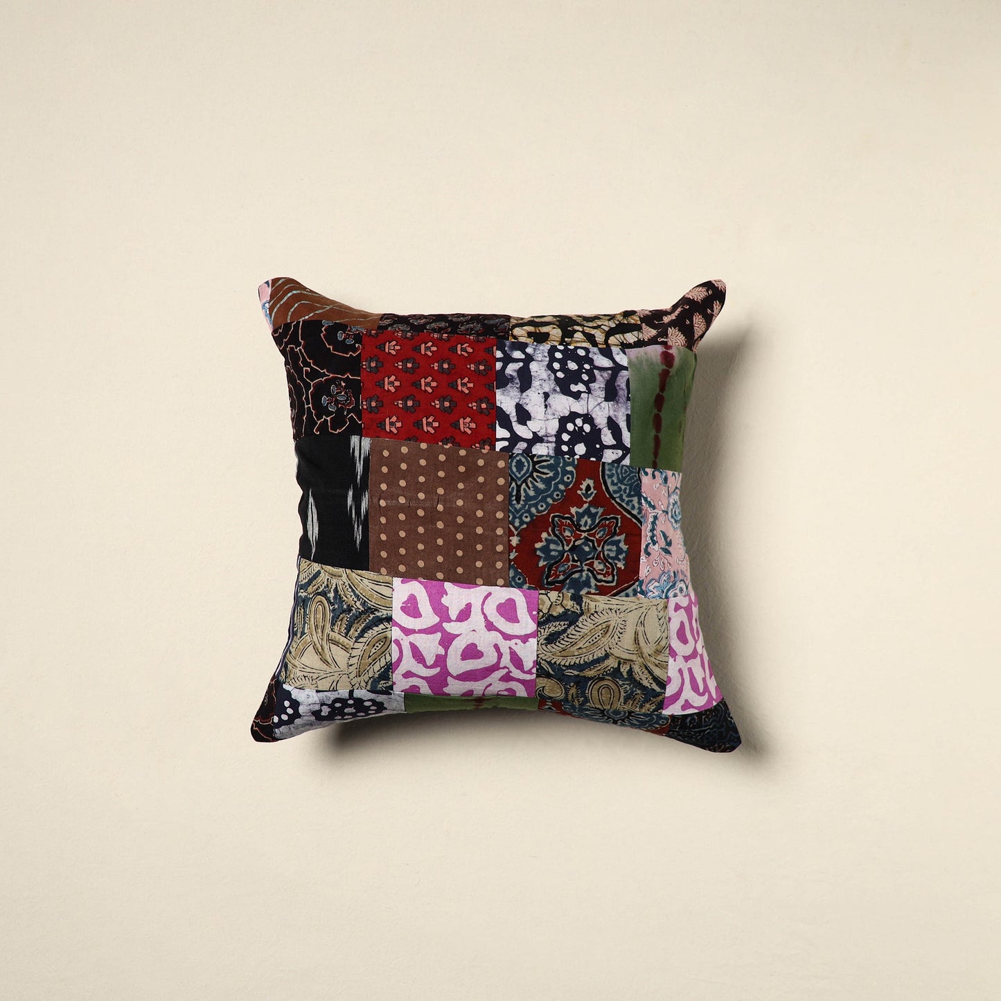 Multicolor - handcrafted cotton patchwork cushion cover 08